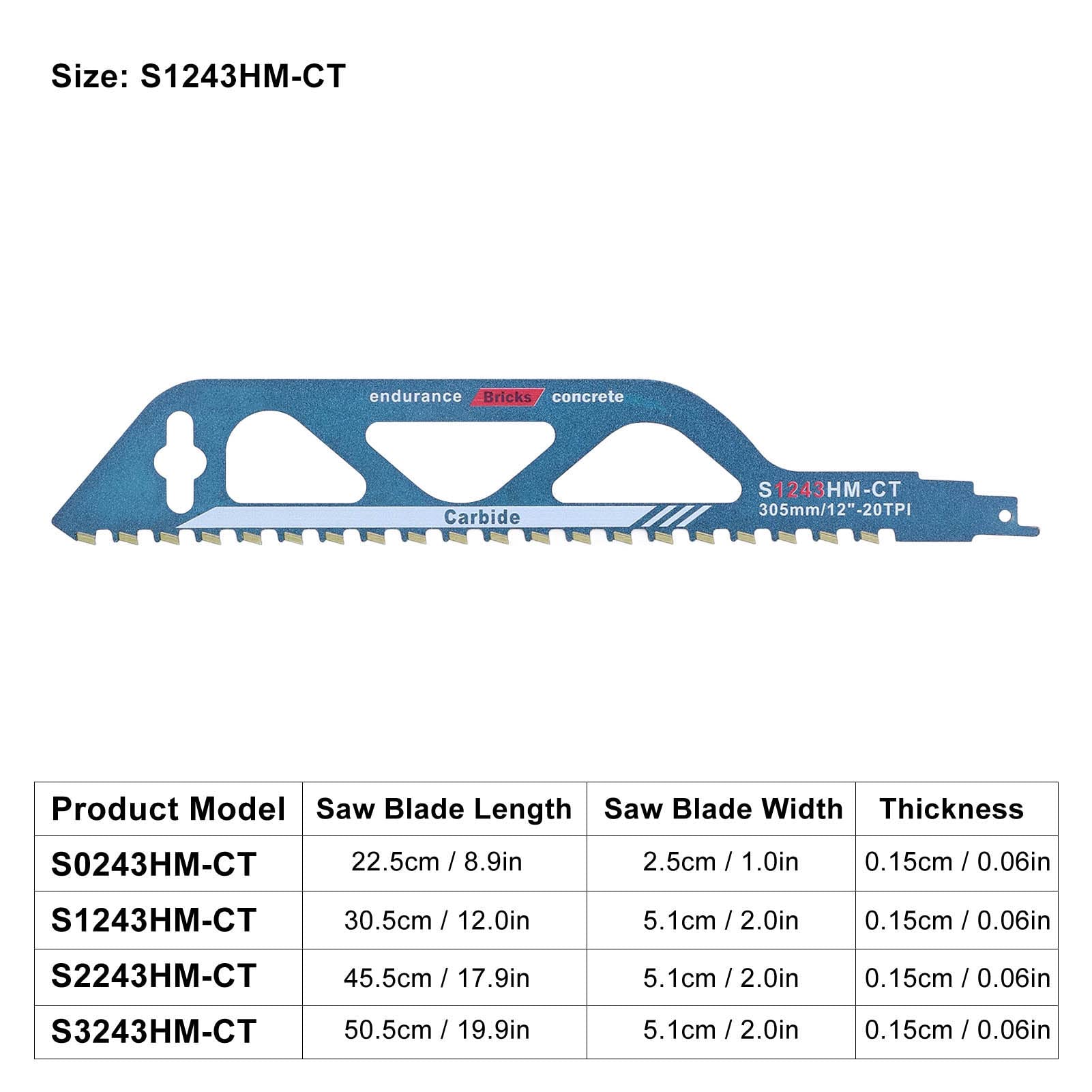 Premium Tungsten Carbide Reciprocating Saw Blades for Woodworking - High Efficiency, Easy Installation - Ideal for DIY Projects, Carpentry & Home Renovations (Model S1243HM)