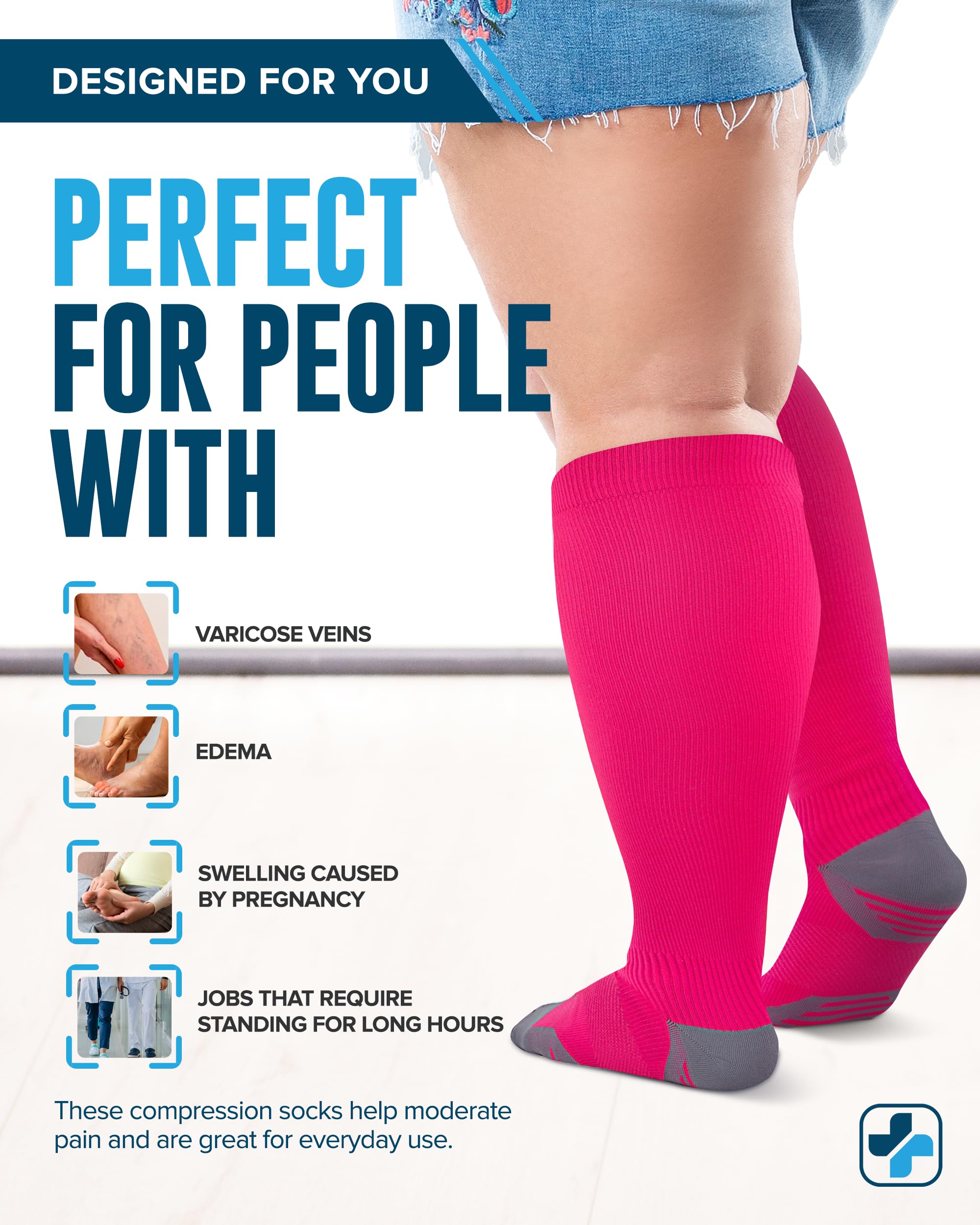 Doctor's Select 3 Pairs Plus Size Compression Socks (20-30 mmHg) for Women with Wide Calf - Up to 6XL in Pink, Purple & Blue | Circulation Support & Comfort | Ideal for Travel, Nursing & Varicose Vein Relief