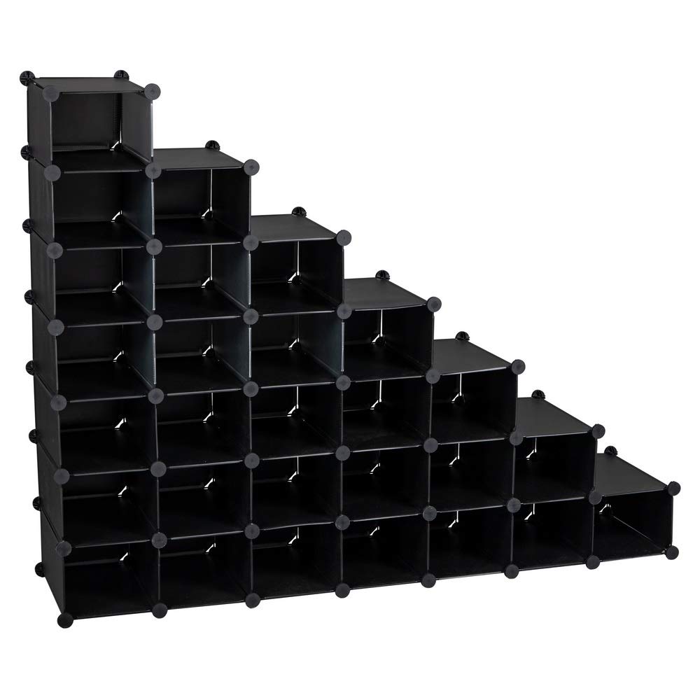 7-Tier Shoe Rack Organizer - Space Saving Storage for 28 Pairs of Shoes - Sturdy Plastic Shoe Cabinet for Entryway, Hallway, Bathroom & Living Room - Perfect for Small Spaces & Closet Organization (Black)