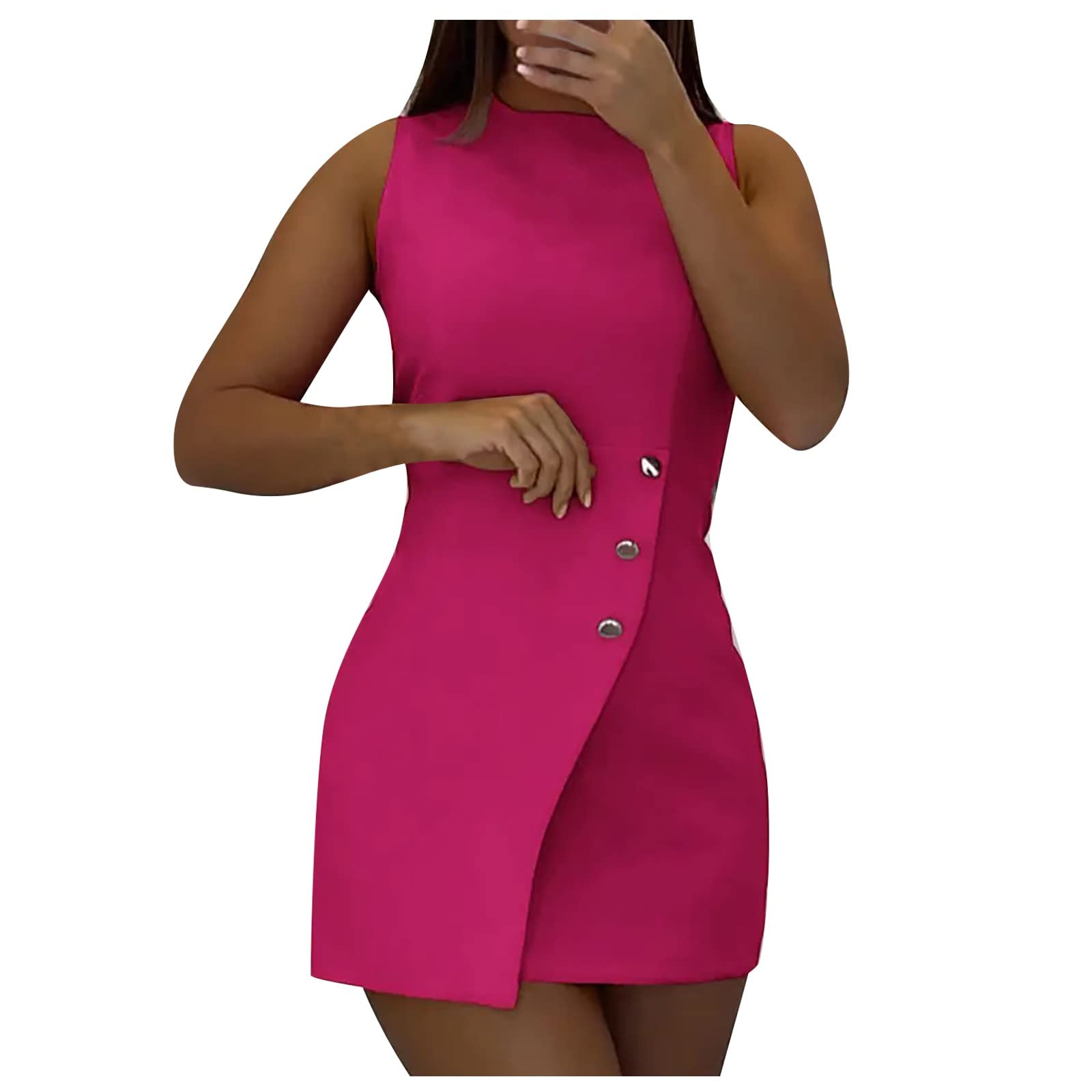 Sexy Women's Button Front Sleeveless Summer Dress - Crewneck Pullover Casual Dress in Trendy Colors | Perfect for Beach Parties, Date Nights & Summer Vacations 2023