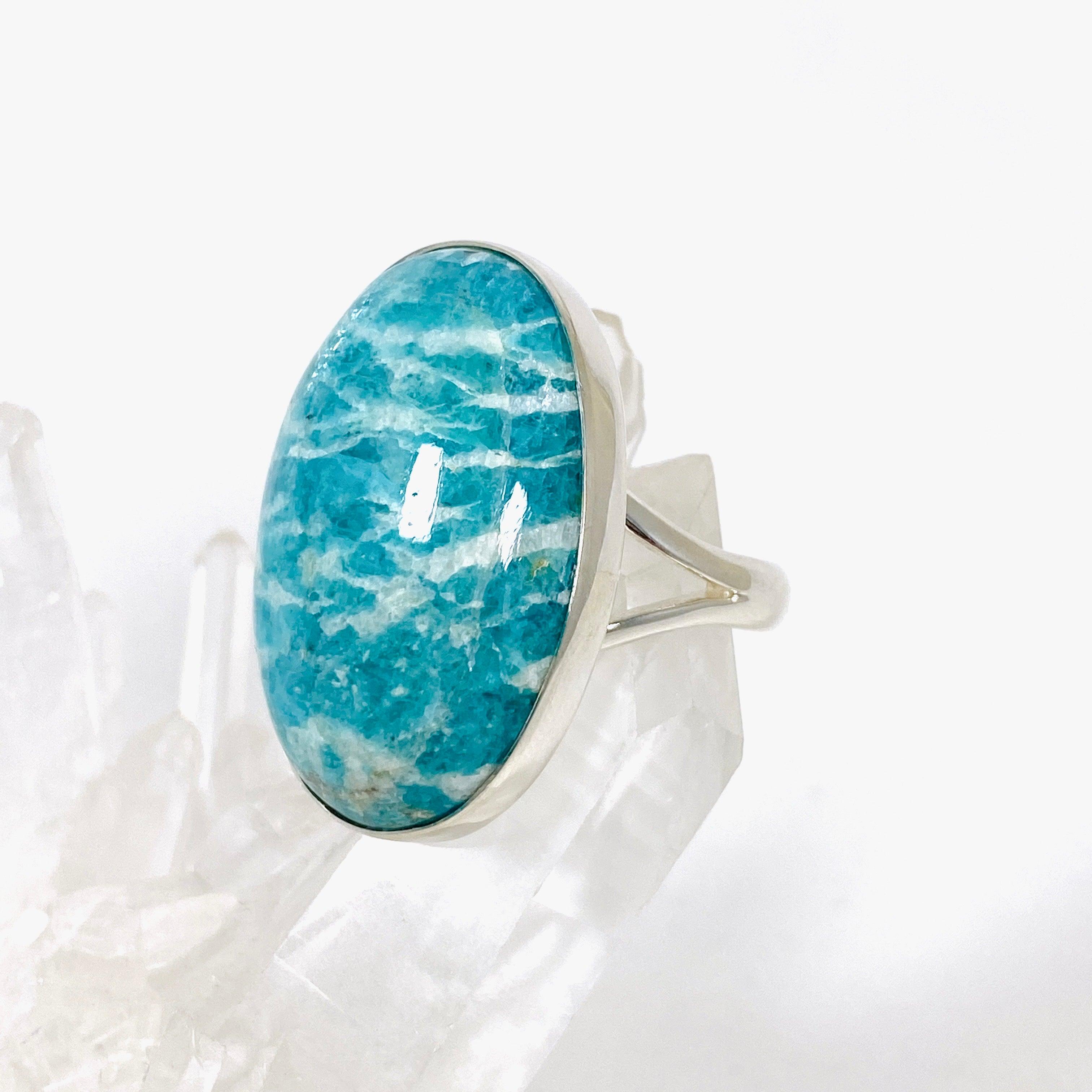 Amazonite Oval Ring for Women - Size 10 - Sterling Silver Gemstone Jewelry (KRGJ2889) | Elegant Gift for Birthday, Anniversary & Special Occasions
