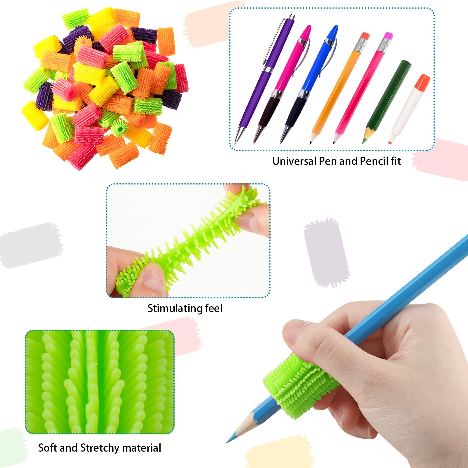 Colorful Squeeze Pencil Holder for Kids - 150 Pack, Handwriting Aid & Grip Trainer for School & Art