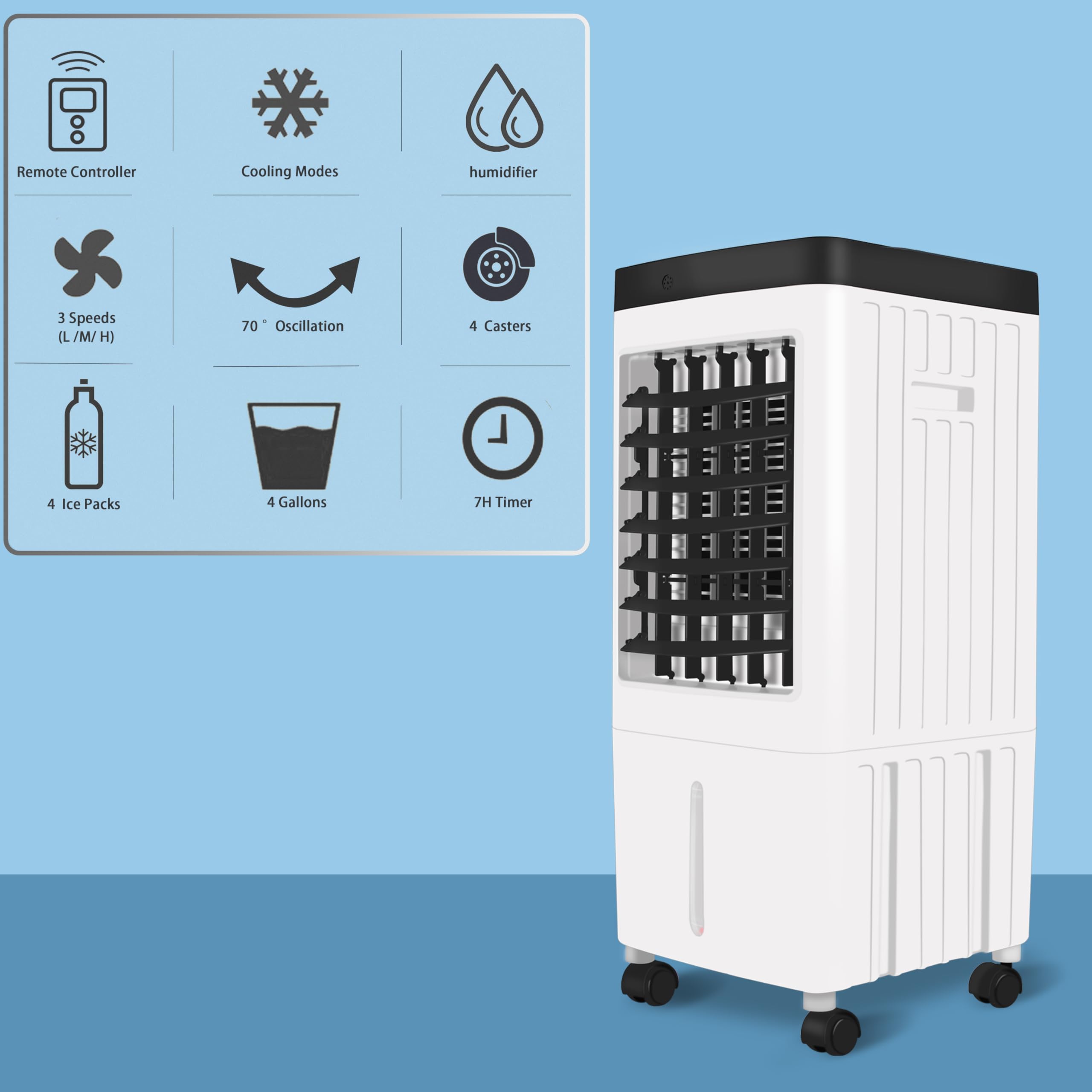 3-IN-1 Evaporative Air Cooler - Portable Air Conditioner with Ultra-Quiet Operation, No Window Needed & Dual Control - Easy Installation for Bedroom, Office, Living Room - Perfect for Summer Cooling & Indoor Comfort
