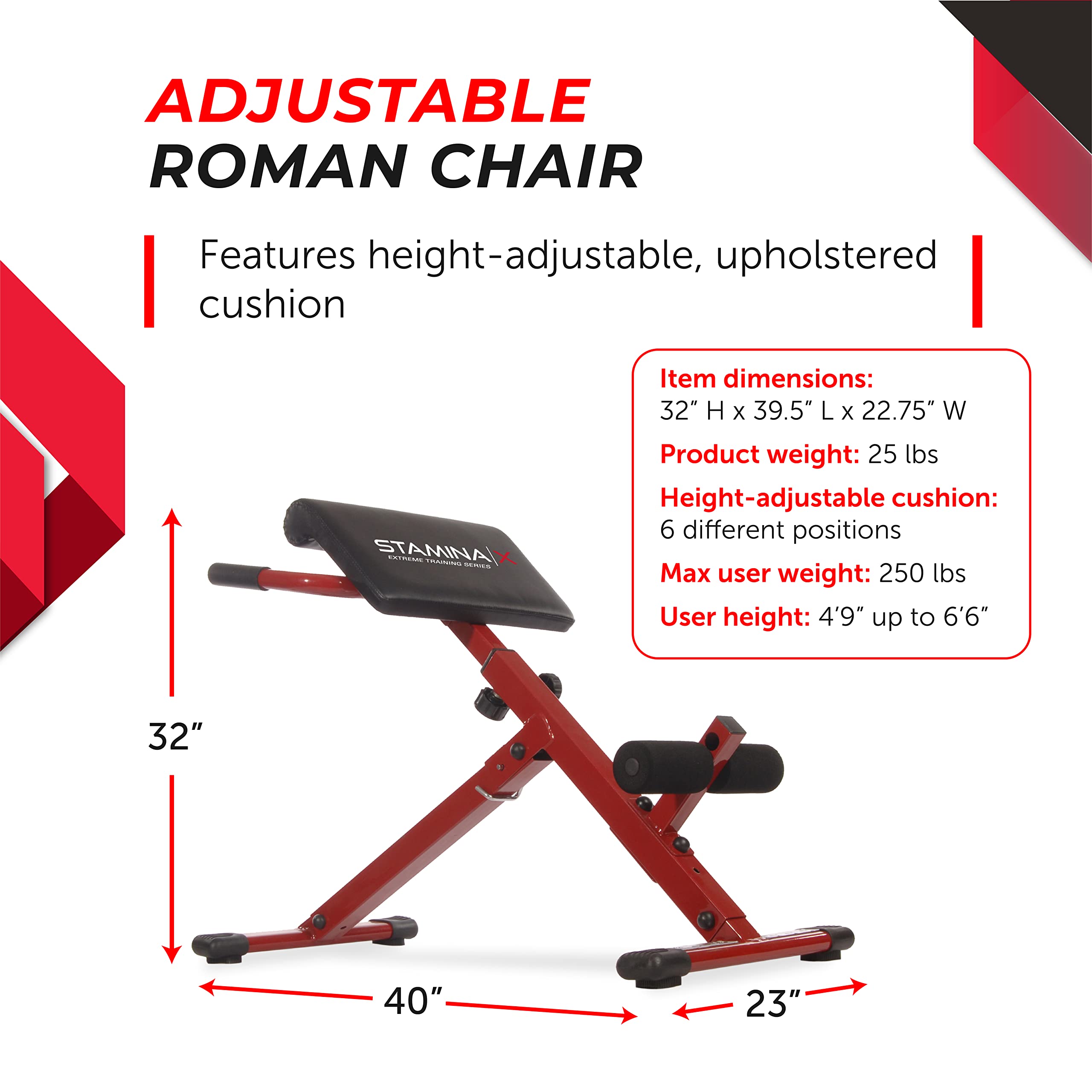 Stamina X Adjustable Abdominal, Back & Core Strength Training Bench - Hyperextension & Sit-Up Workout Equipment for Home Gym Fitness - Perfect for Core Exercises, Strength Training & Full-Body Workouts