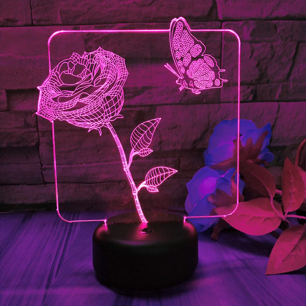 3D Rose Flower Night Light - LED Touch Table Lamp with 7 Color Changing Modes, Optical Illusion Decor for Bedroom, Nursery, Living Room | Perfect Gift for Christmas, Birthday, Kids & Home Decor