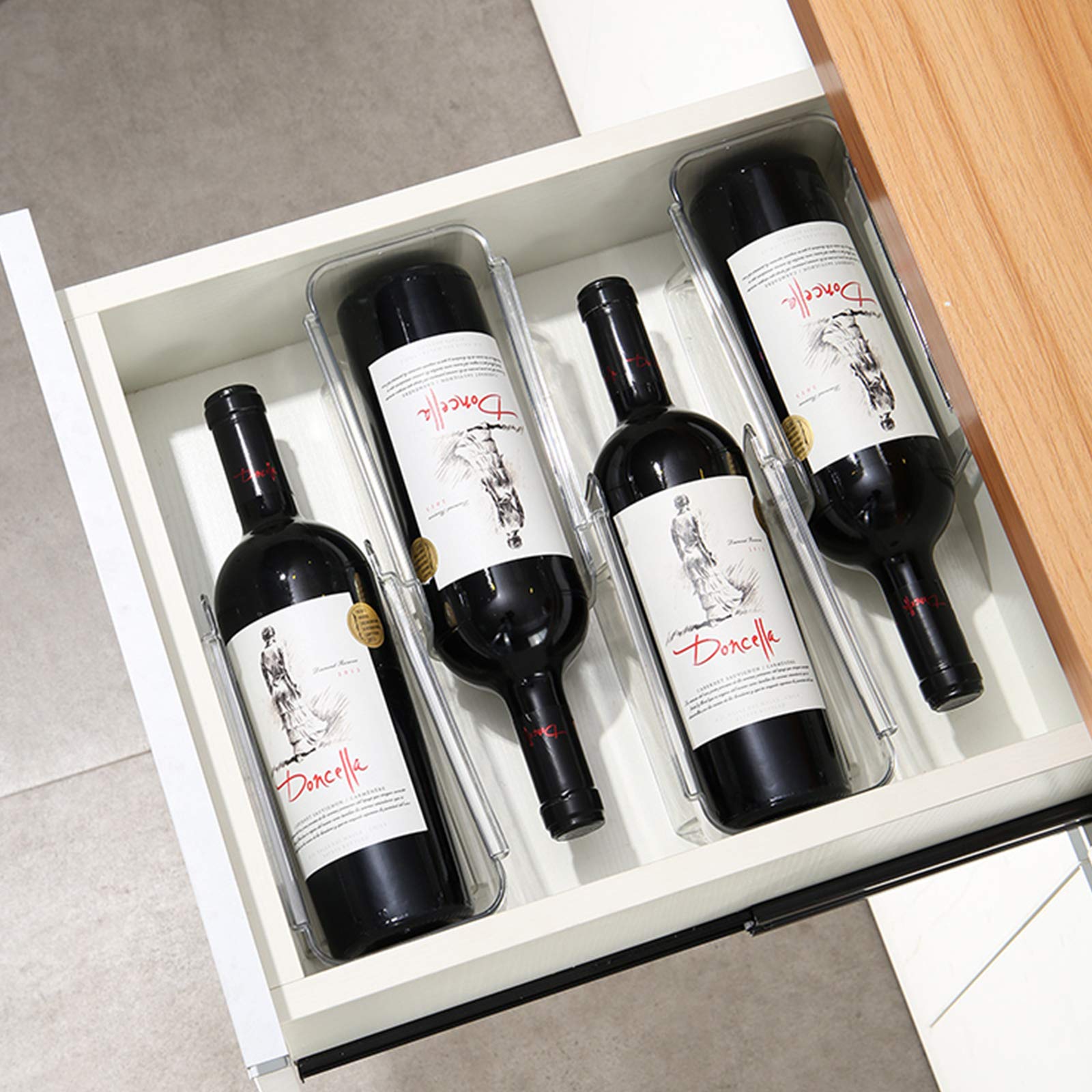 2 Pack Clear Plastic Stackable Water Bottle & Wine Rack Organizer - Space Saving Storage for Kitchen Countertops, Pantry, Fridge - Perfect for Small Spaces and Home Organization