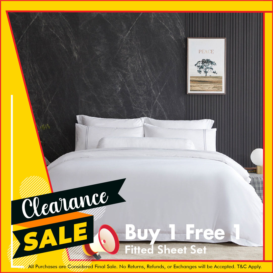 Prestigio™ Lucent White & Grey Lines Fitted Sheet Set - Luxury Hotel Quality Bedding for Master Bedroom & Guest Room