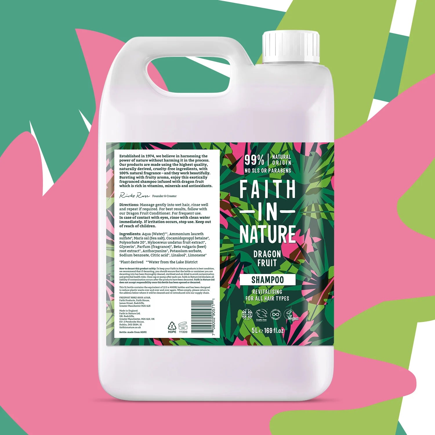 Faith In Nature Dragon Fruit Shampoo Refill 5L - Vegan & Cruelty-Free Hair Care for All Hair Types - Perfect for Salons, Spas & Eco-Conscious Homes