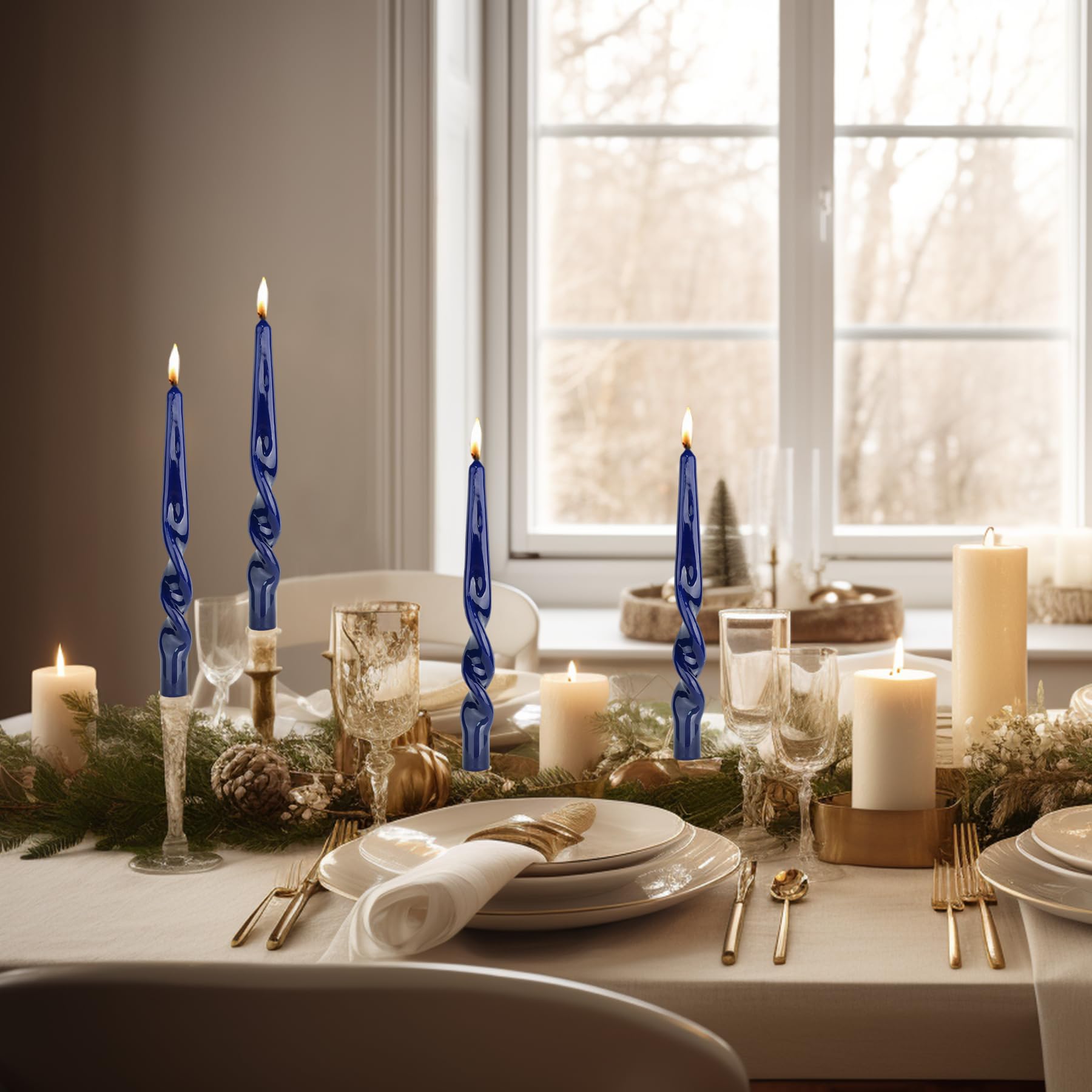 Navy Spiral Taper Candles Set of 4 - 10inch Unscented Dripless Candles for Wedding & Church Decor