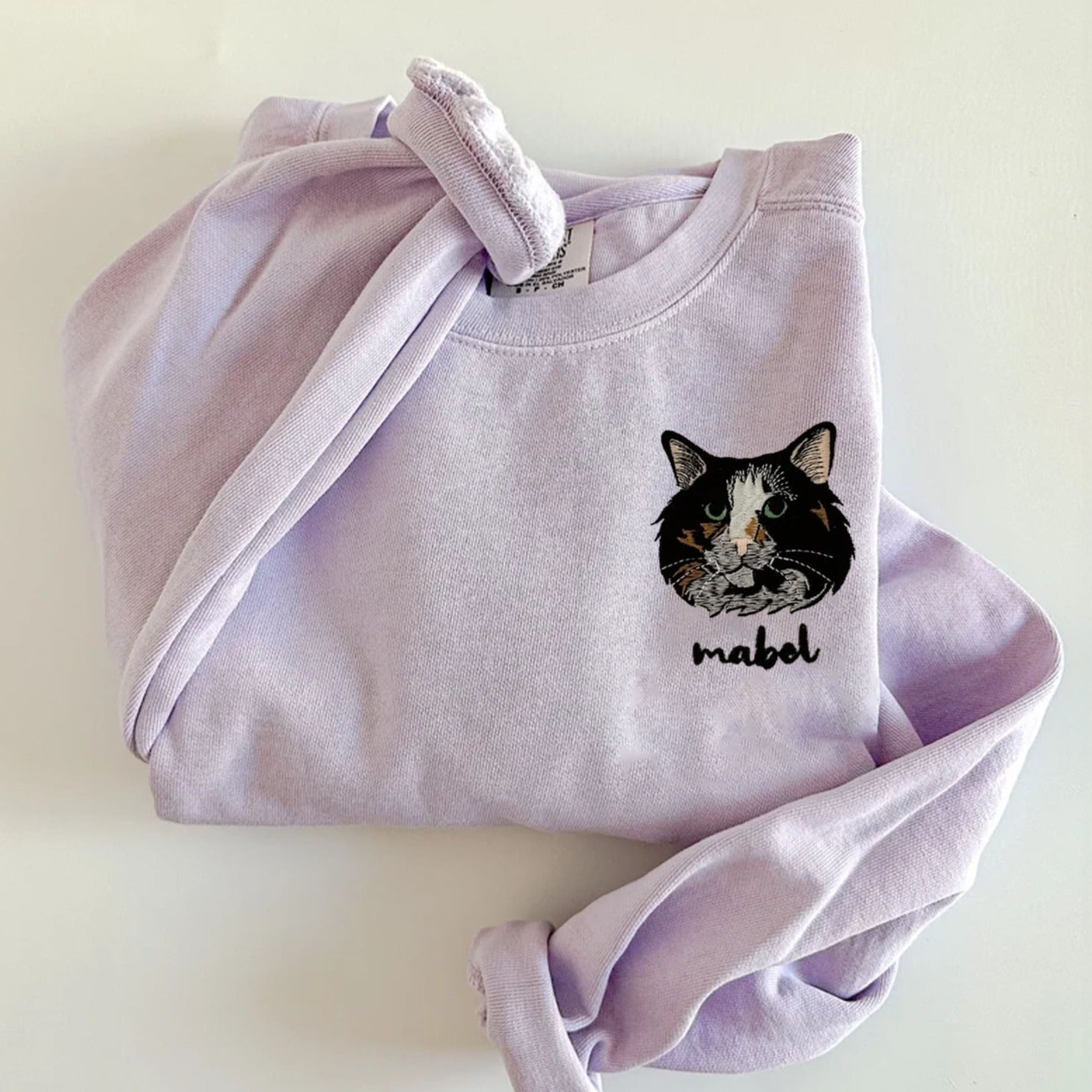 Custom Embroidered Cat Sweatshirt - Comfort Colors® Pullover with Photo Design - Cozy Graphic Hoodie for Cat Lovers - Perfect for Casual Wear & Gifts