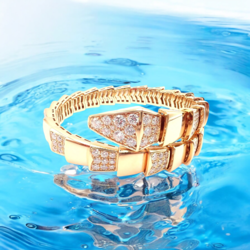 Authentic Bulgari Bvlgari Serpenti Viper 18k Rose Gold Diamond Bangle Bracelet for Women - Luxury Italian Jewelry Gift for Anniversary, Wedding & Special Occasions