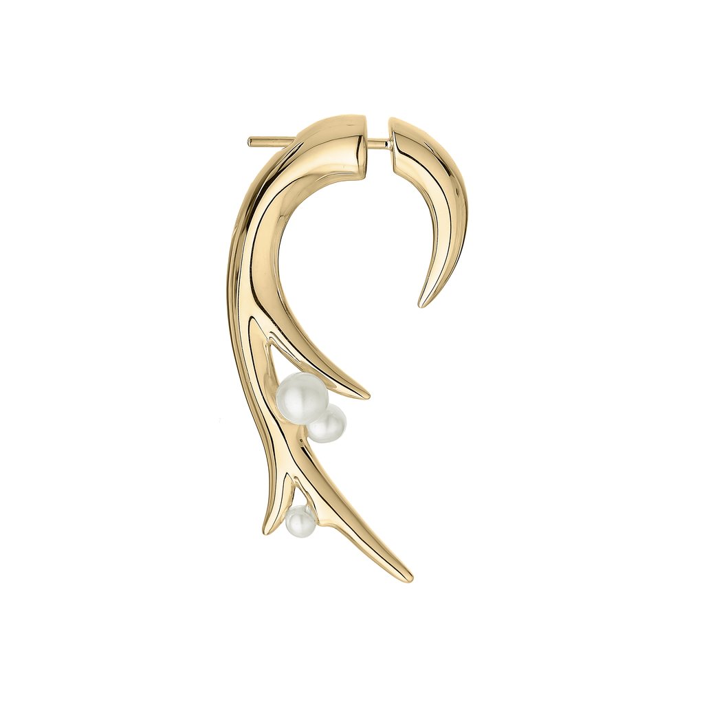 14K Yellow Gold Vermeil Hooked Pearl Statement Earrings for Women - Elegant Dangle Earrings for Parties, Weddings & Special Occasions
