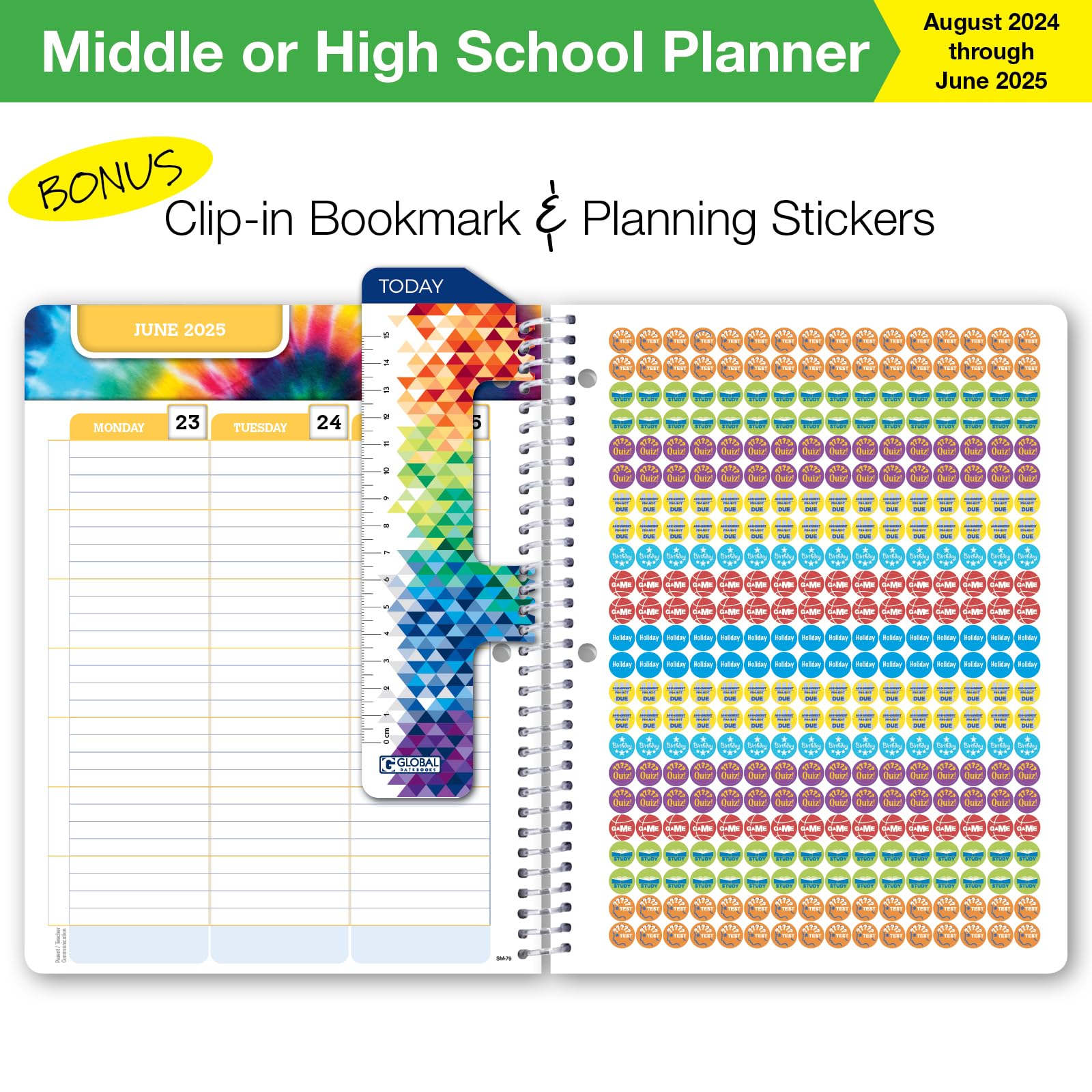 2024-2025 Academic Planner for Middle & High School Students - Dated School Organizer with Ruler, Bookmark & Stickers (7