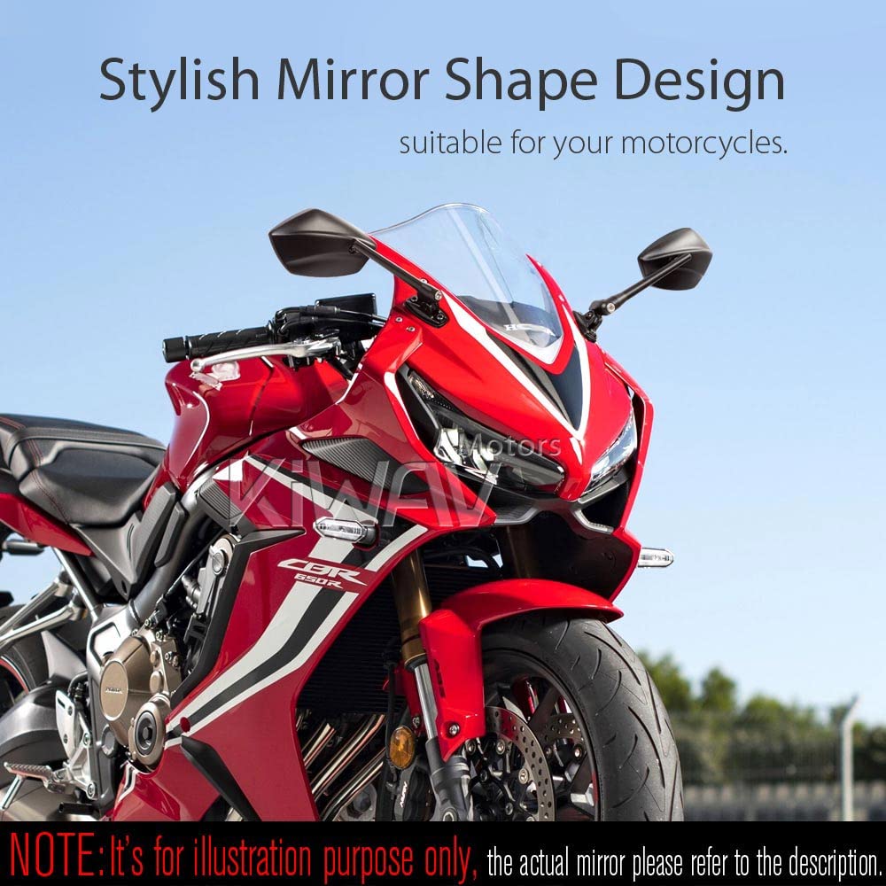 KiWAV Black Motorcycle Mirrors - PalmII Fairing Mount with Adapter for Sports Bikes | Durable & Vibration-Resistant for Highway Riding & City Commuting