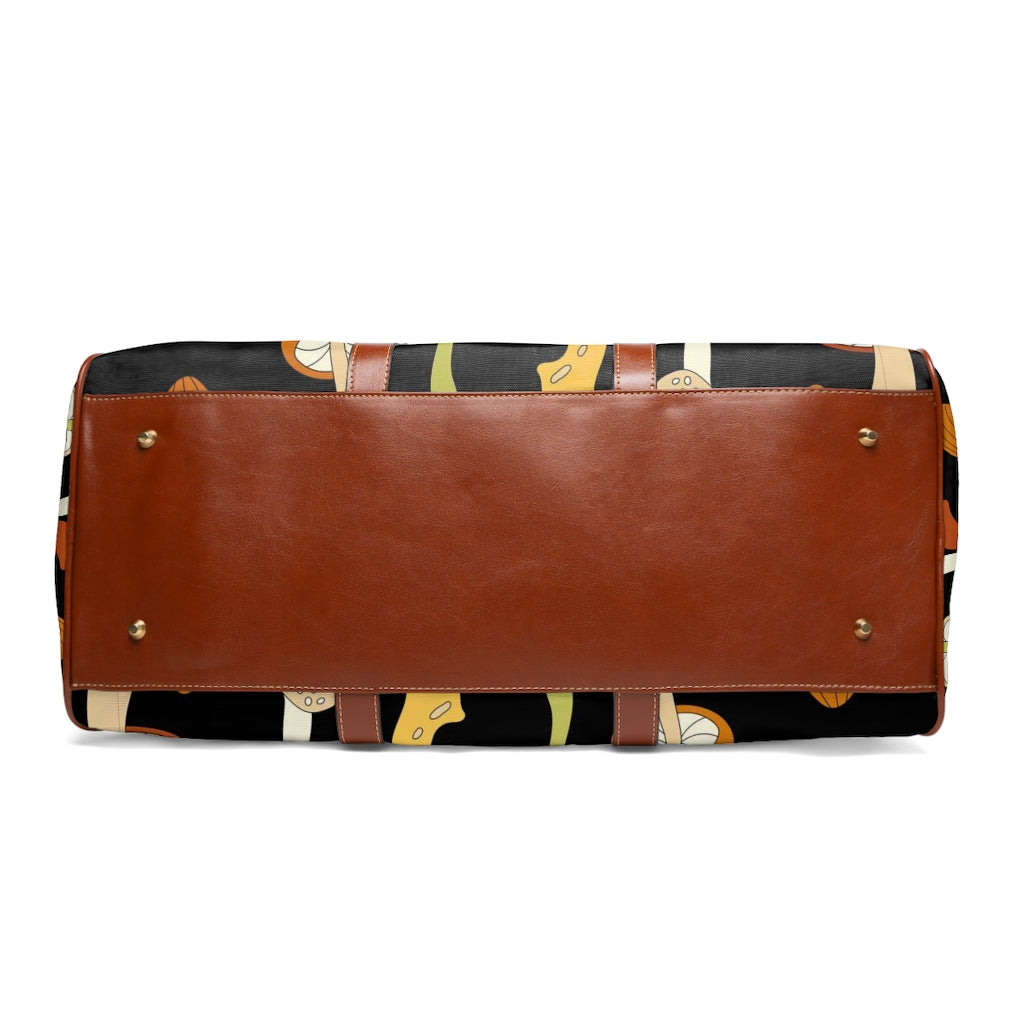 Retro Mushroom Print Waterproof Overnight Travel Bag - Vintage Style Faux Leather Straps & Handles - Perfect for Weekend Getaways, Music Festivals & Boho Fashion