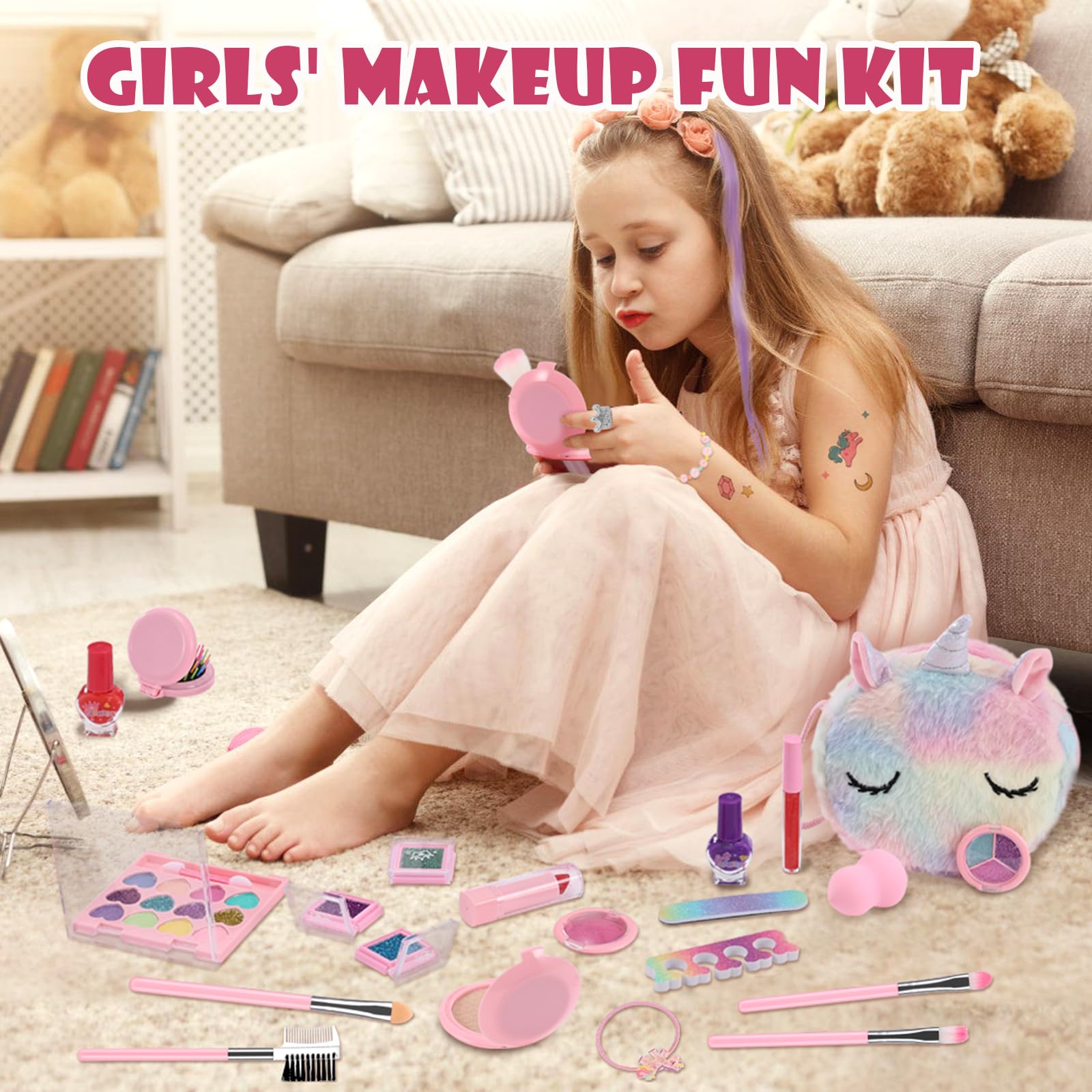 Anpro Kids Makeup Kit - Safe & Washable for Girls 3-10, Birthday Gift & Playtime Fun