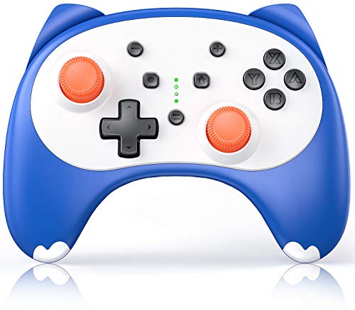 Vivefox Wireless Pro Controller for Nintendo Switch & Switch Lite - Bluetooth Gamepad with Gyro Sensor, Vibration, Turbo Function & 3.5mm Headphone Jack - Blue (Ideal for Mario Kart, Zelda & Multiplayer Gaming)