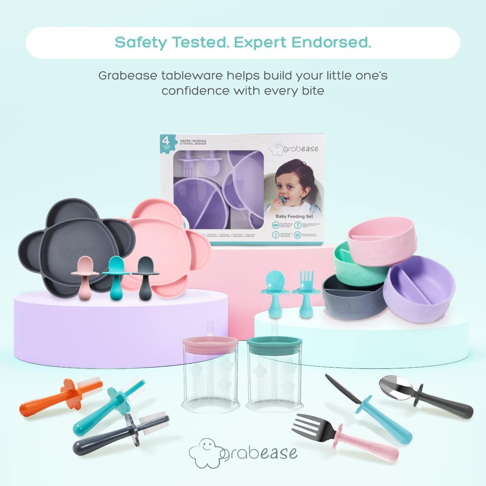 Grabease BPA-Free & Phthalate-Free 4oz Sippy Cup for Babies & Toddlers - Easy Transition Training Cup with Soft Spout - Perfect for Daycare, Travel & Learning Independent Drinking (Blush)