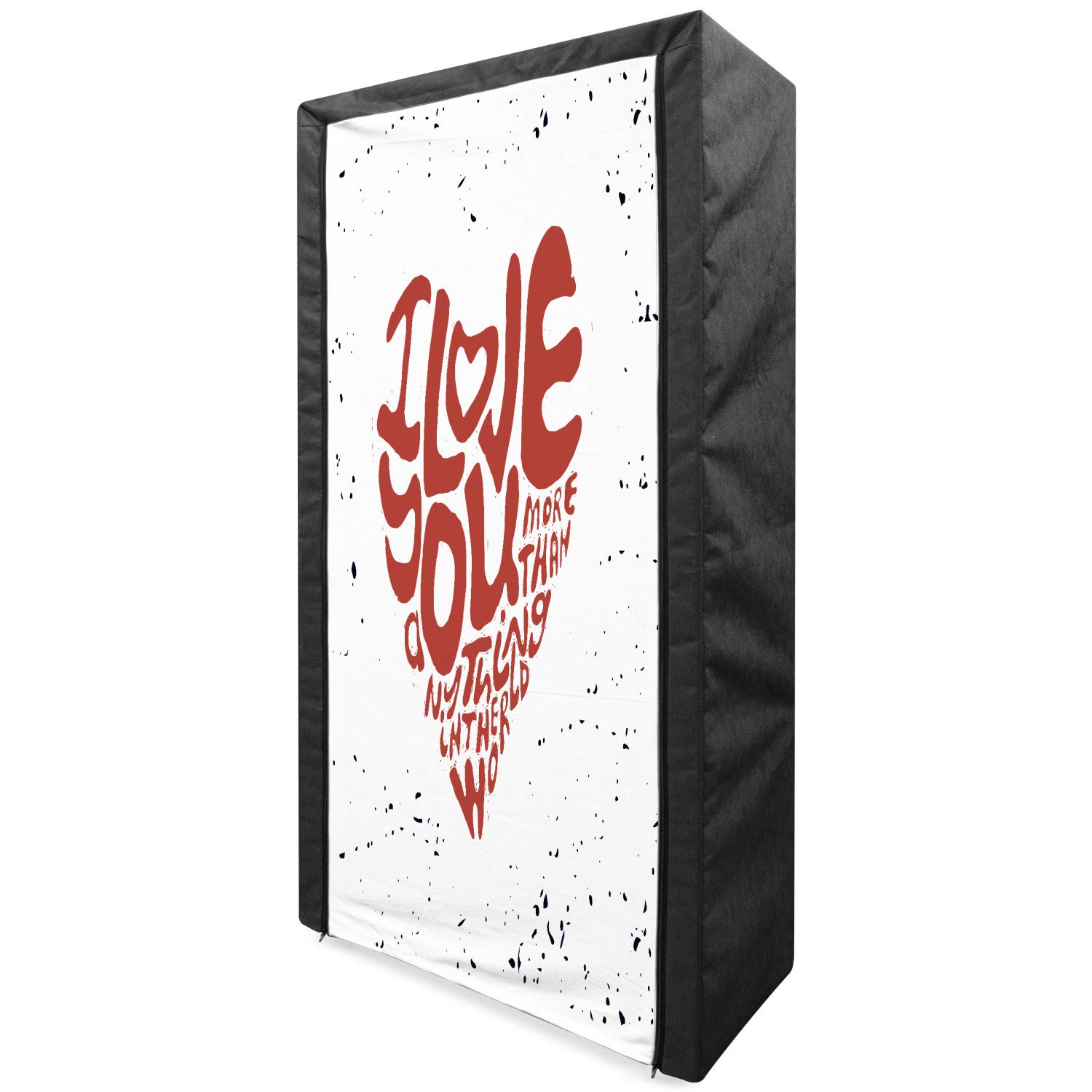 Ambesonne Portable Fabric Wardrobe - Heart Color Splashes Design, 33.5 Inch Clothing Organizer with Shelves | Rust Black White | Perfect for Bedroom, Closet & Dorm Organization | I Love You More Than Anything in The World