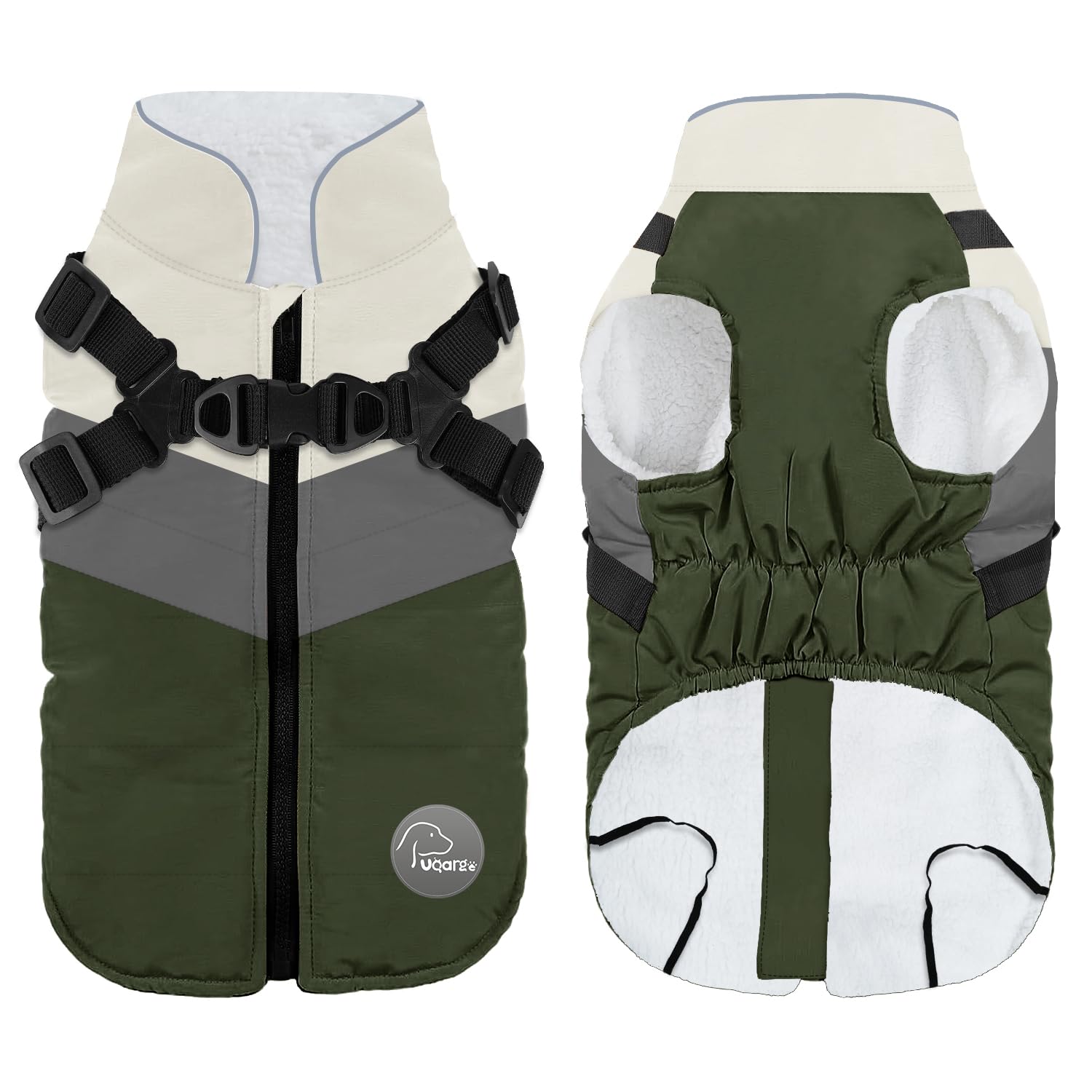 Waterproof Winter Dog Coat with Built-in Harness & Reflective Stripes - Warm Cold Weather Jacket for Small & Medium Dogs (Green, L) - Perfect for Snowy Walks & Outdoor Adventures