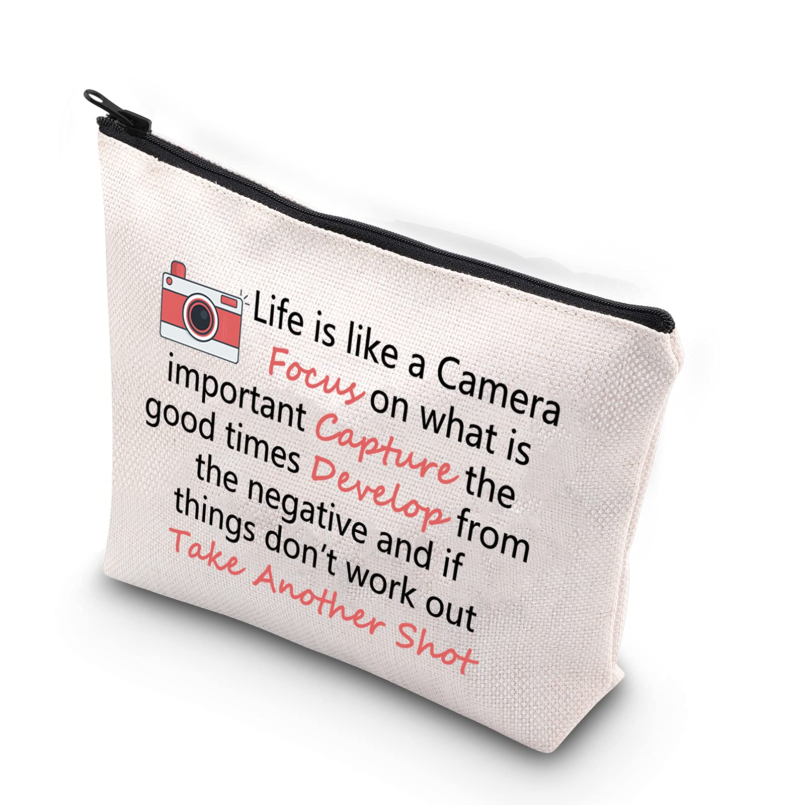 Life is Like a Camera Inspirational Photography Zipper Pouch - Waterproof Makeup Bag for Photographers & Artists - Perfect Camera Accessory Gift for Travel, Cosmetics & Daily Essentials Storage
