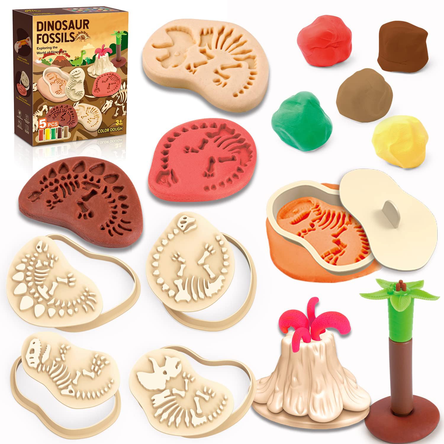 Dinosaur Play Dough Set for Kids Ages 2-8 - 23 Piece Non-Toxic Modeling Clay Kit with Tools & Accessories for Creative Play - Perfect for Preschool Learning, Birthday Gifts & Sensory Development Activities