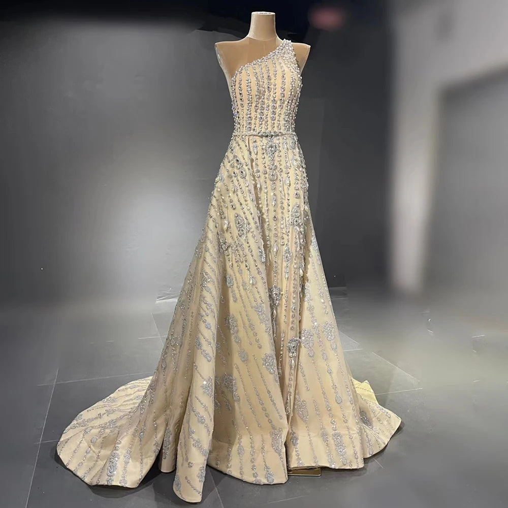 Luxury Beaded One Shoulder Mermaid Evening Dress for Women - Elegant Dubai Arabian Style Wedding Gown LA71538 | Perfect for Formal Events, Prom, Bridal Party & Special Occasions