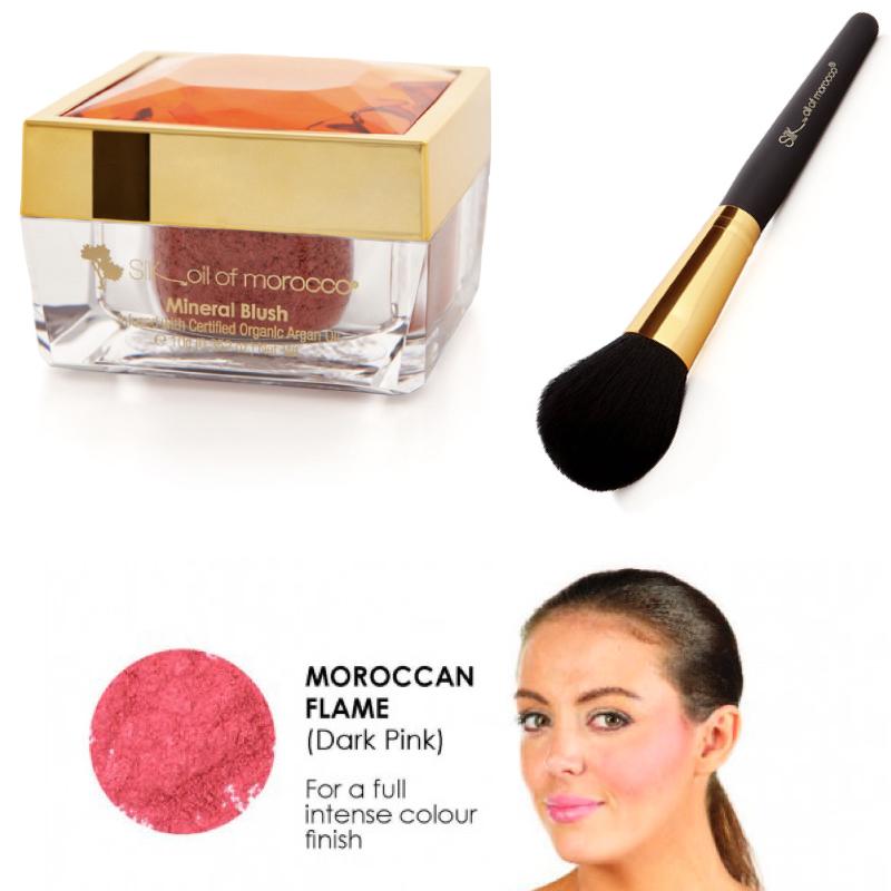 Premium Duo Pack - 100% Pure Moroccan Argan Oil Blush 10g + Soft Bristle Blush Brush | Natural Makeup for Cheeks & Contouring | Perfect for Daily Use, Special Occasions & Professional Makeup Artists