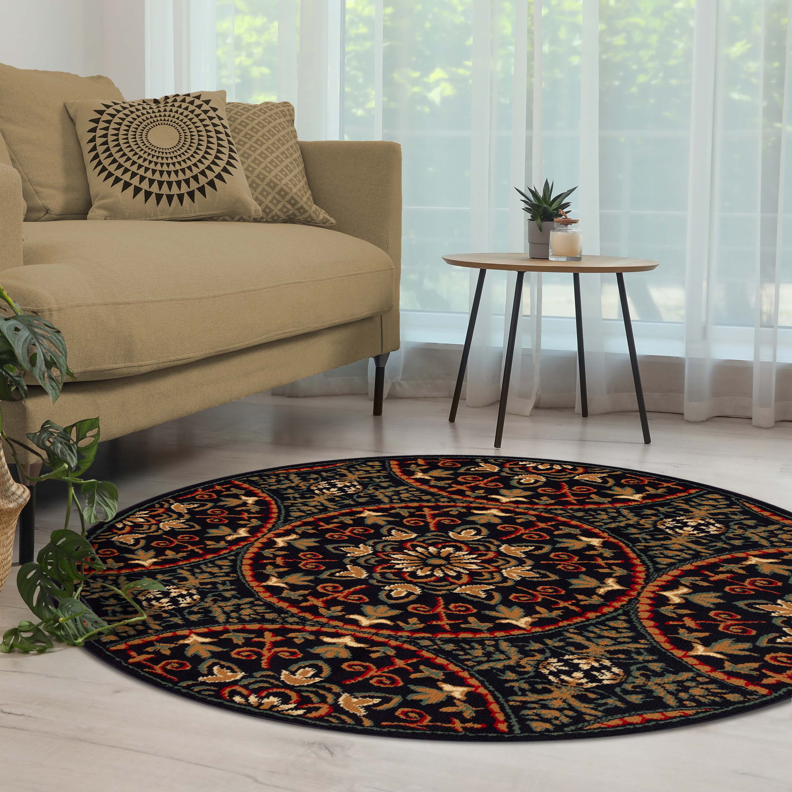 Elegant Medallion Traditional Indoor Area Rug - Non-Slip Persian Style Carpet for Living Room, Bedroom, Dining Room Decor