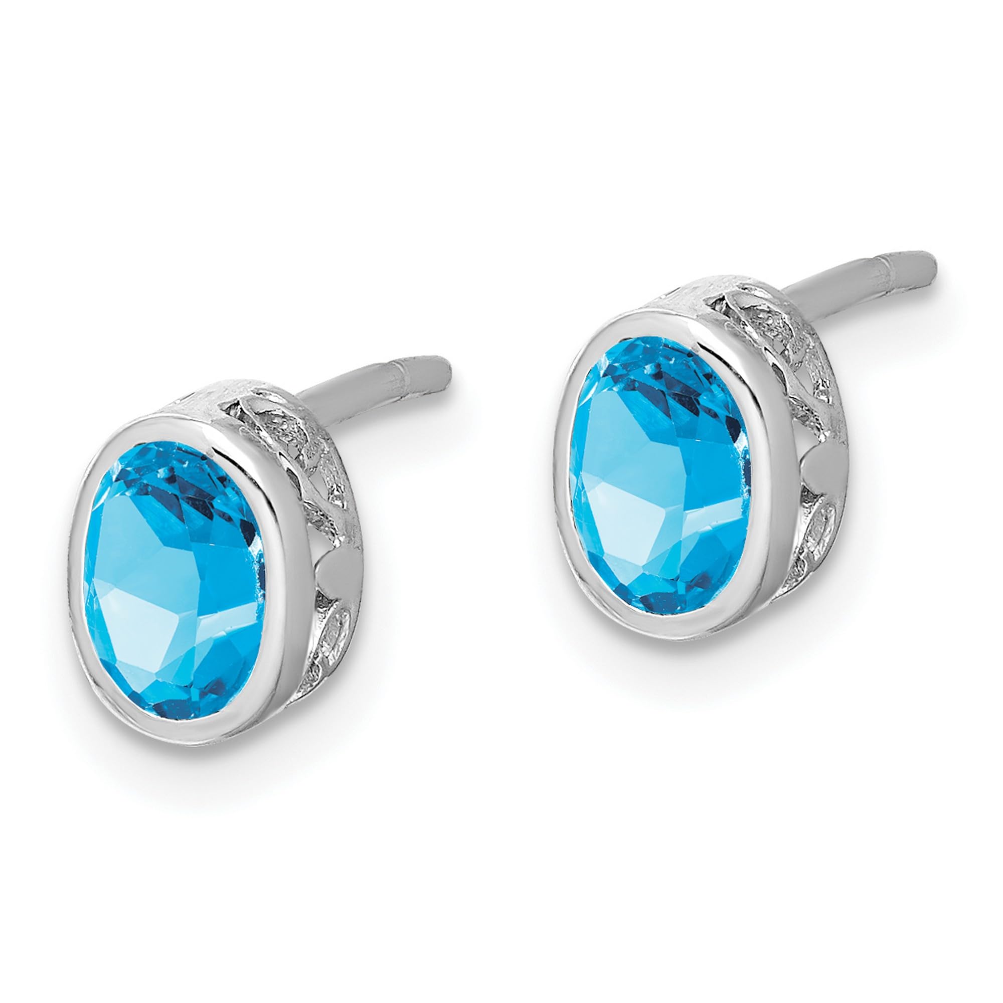 8x5mm Sterling Silver Polished Blue Topaz Oval Post Earrings for Women – Perfect for Weddings, Parties & Everyday Elegance
