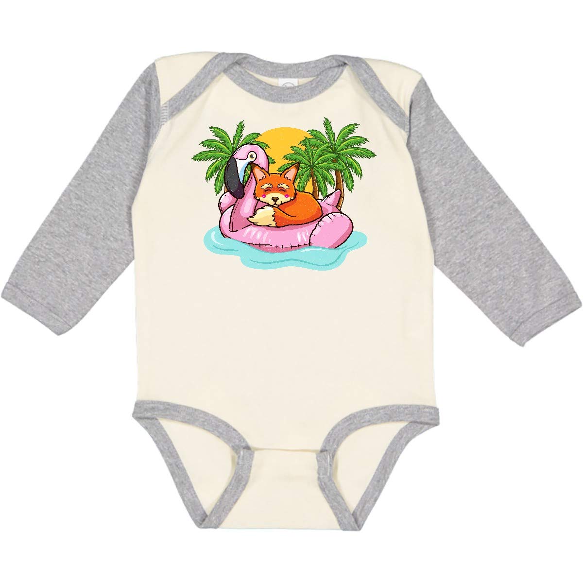 Inktastic Fox Flamingo Tropical Beach Vacation Long Sleeve Baby Creeper - Perfect for Beach Outings, Family Photos & Tropical Vacations