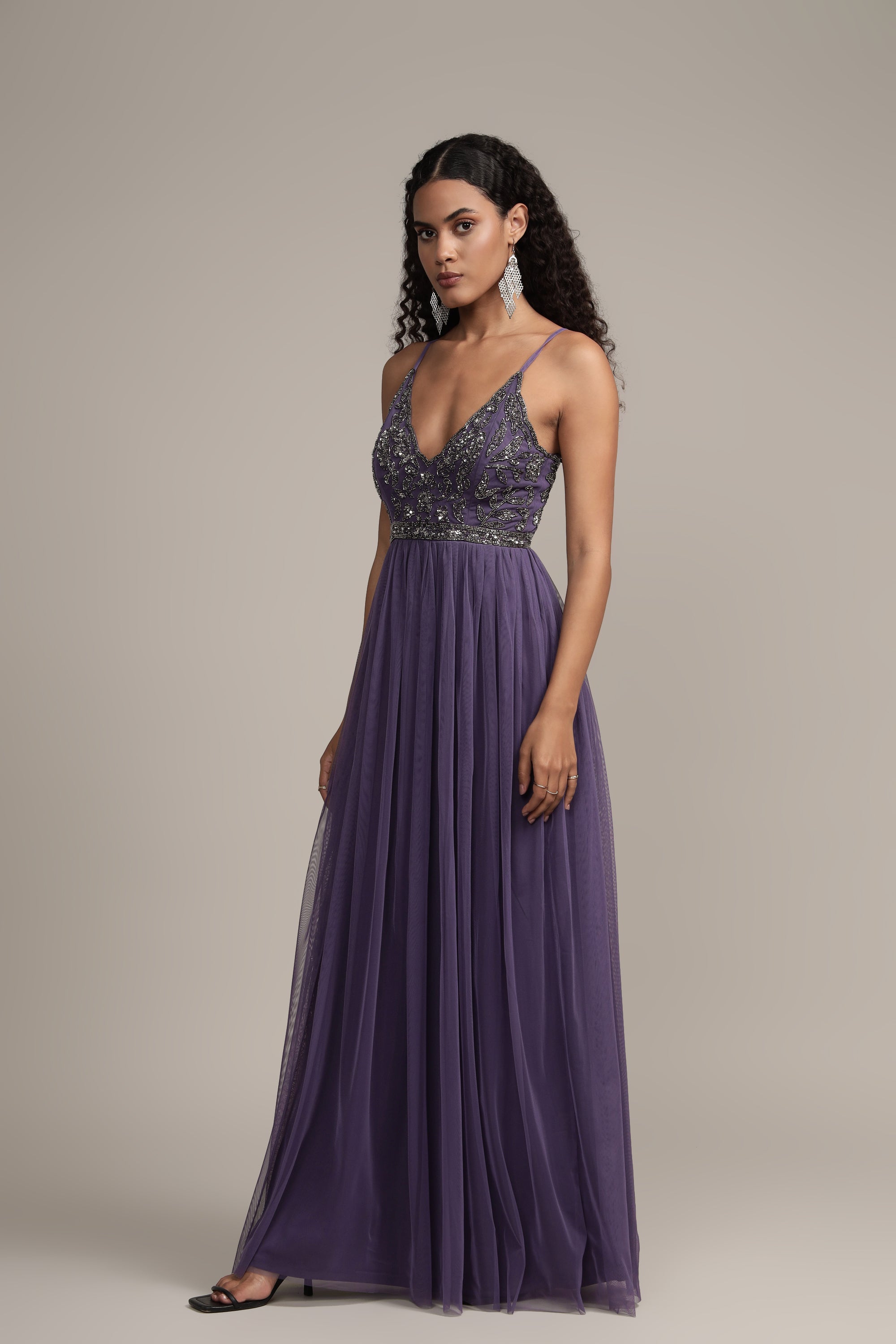 Lexi Embellished Maxi Dress in Mulled Grape - Elegant Long Flowy Evening Gown for Weddings, Parties & Special Occasions