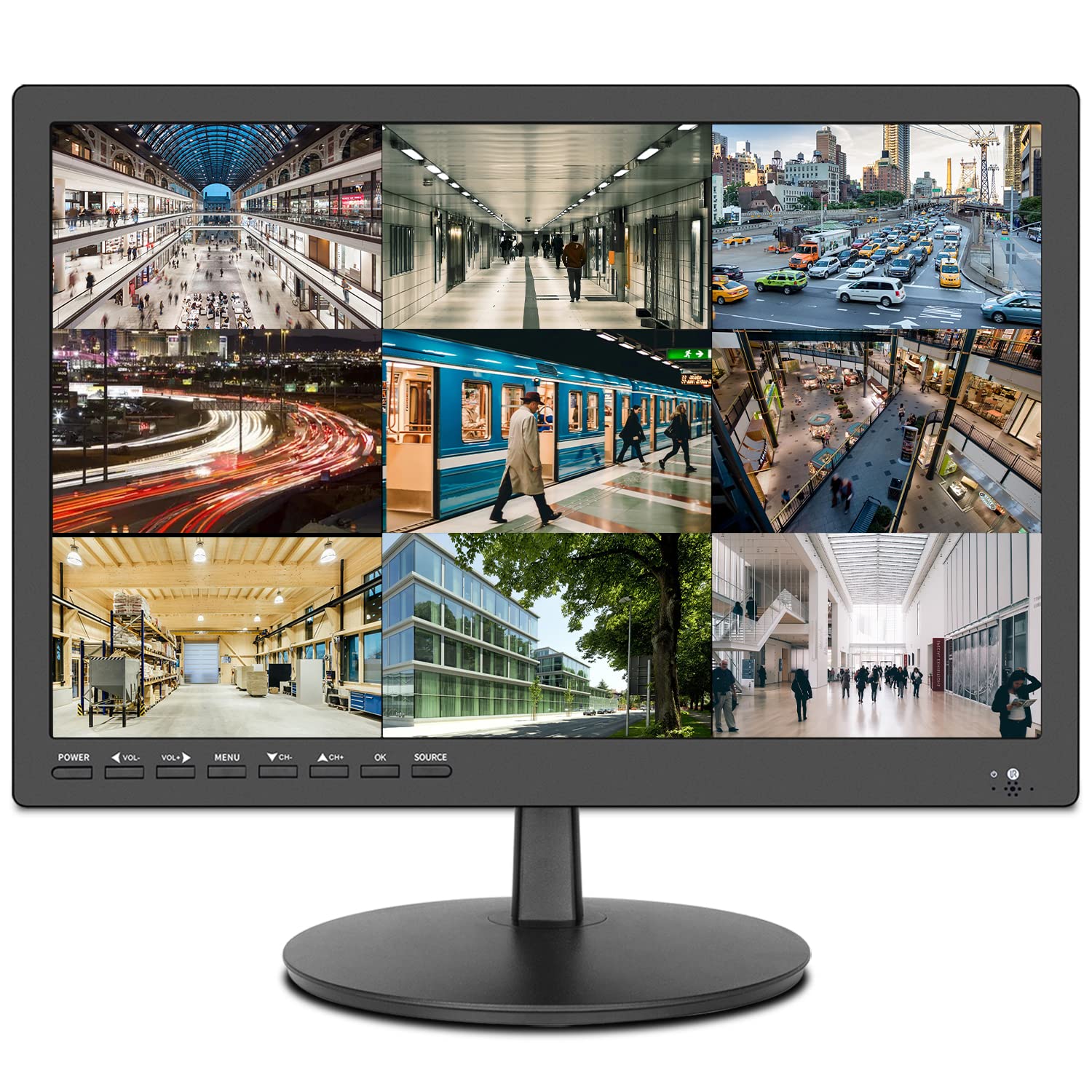 17 Inch Security Monitor with Wall Mount - Full HD CCTV Display with USB, AV, HDMI, VGA Inputs & Headphone Output - Built-in Speakers & Remote Control - Ideal for Home Surveillance, Office Security & Retail Monitoring Systems
