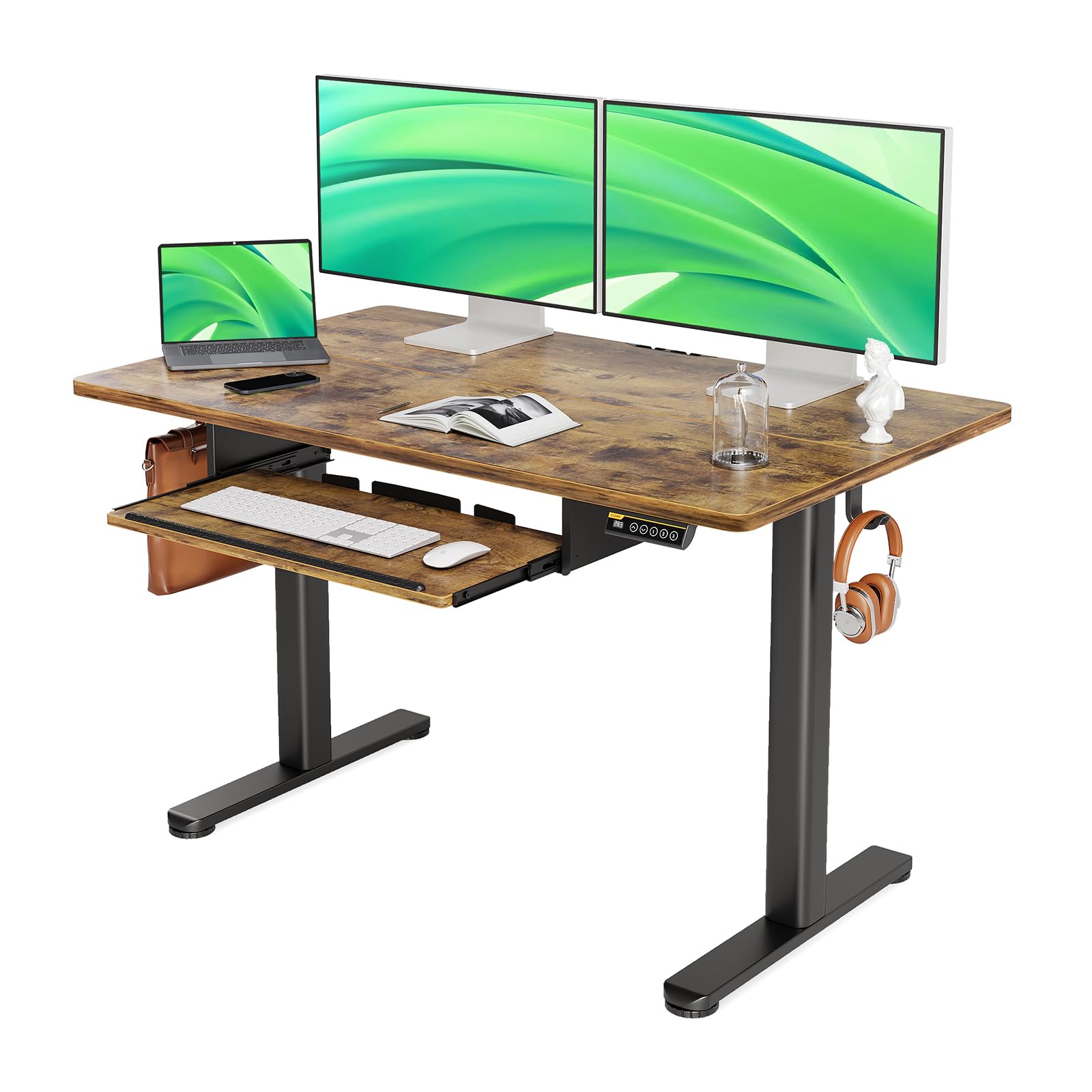 Claiks Adjustable Height Standing Desk with Keyboard Tray - 48 Inch Rustic Brown Home Office Desk for Computer Workstation | Perfect for Ergonomic Workspace & Small Office Setup