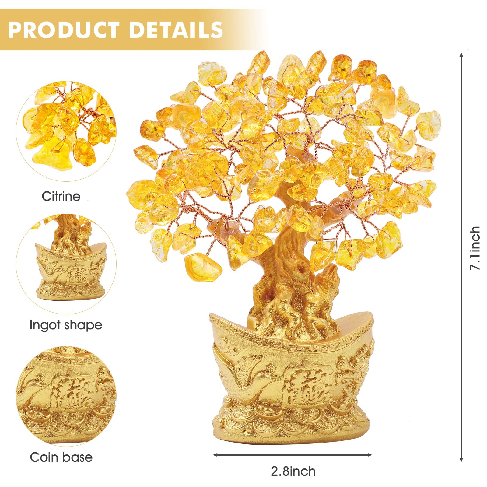 Bwinka Feng Shui Money Tree - Golden Ingot Crystal Wealth Tree for Office & Home Decor, Attract Prosperity & Good Luck | Perfect Desk Ornament for Workplace, Living Room & Gift Giving
