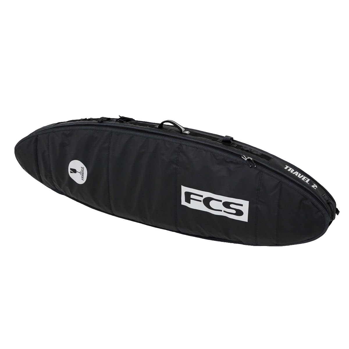 FCS Travel 2 All Purpose Surfboard Bag - Durable Waterproof Board Cover for Surfing, Snowboarding & Travel (6ft3in, Black-Grey) - Perfect for Airline Check-in, Beach Trips & Surf Competitions