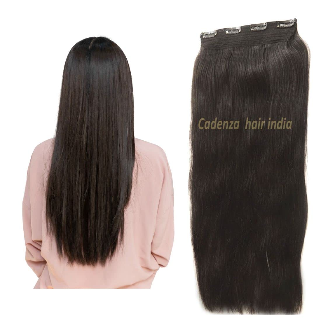 CADENZA HAIR 4 Clip-in Human Hair Extensions 18 Inch 100g Natural Black Remy Straight - Real Human Hair for Women - Perfect for Daily Styling, Volume Boost & Special Occasions