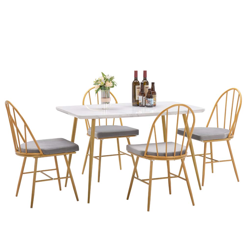 Modern White Marble Dining Table with Golden Legs - Rectangle Kitchen Table for 4-6 People, Multifunctional Desk for Living Room & Dining Room | Perfect for Family Dinners, Entertaining Guests, and Home Office Workspace