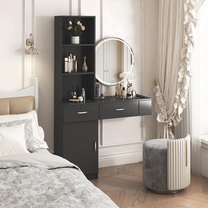 Modern Black Simple Hair Desk with Multi-Layer Storage - Large Capacity Vanity Organizer for Makeup, Jewelry & Hair Accessories | Perfect for Bedroom, Bathroom & Dressing Room