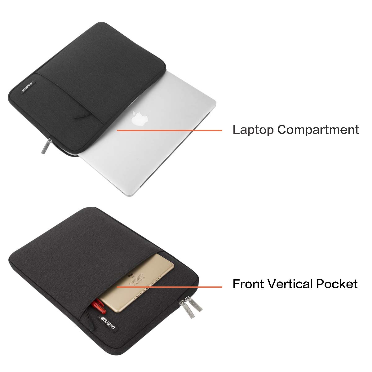 MOSISO 18.5 Inch Laptop Case - Vertical Sleeve Bag with Pocket, Compatible with ASUS, HP, Dell, Lenovo Gaming Laptops & Monitors, Durable Polyester Design, Black - Perfect for Travel, Office & School Use