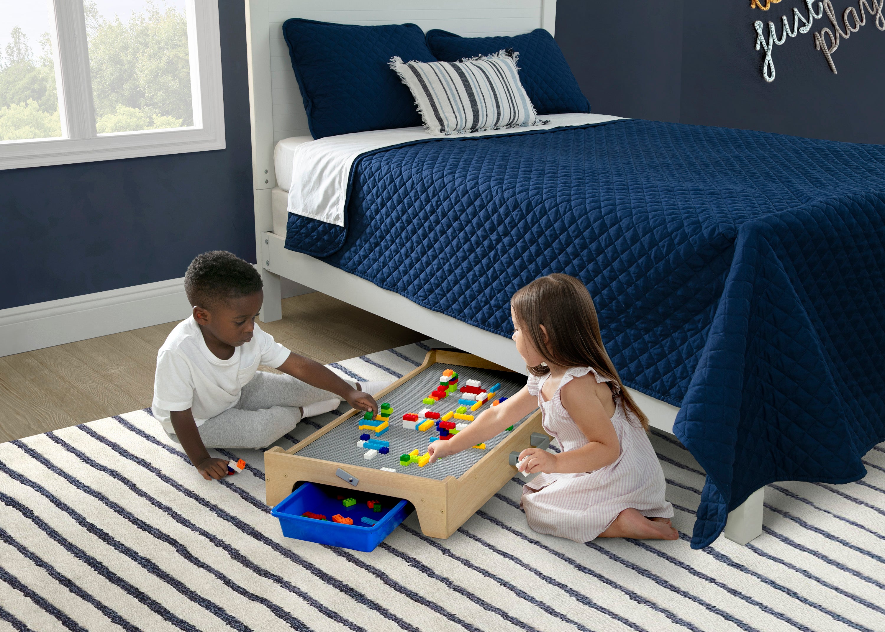 Play N Store Kids Building Bricks Play Table with 100+ Colorful Bricks - STEM Learning Toy for Creative Play, Room Organization & Toddler Activities