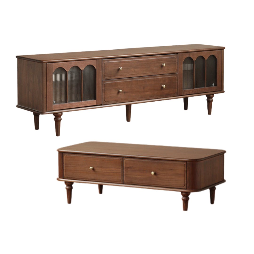 70.8x15.7x22 inch / 180x40x56 сm / Rich Dark Walnut color / TV cabinet + coffee table