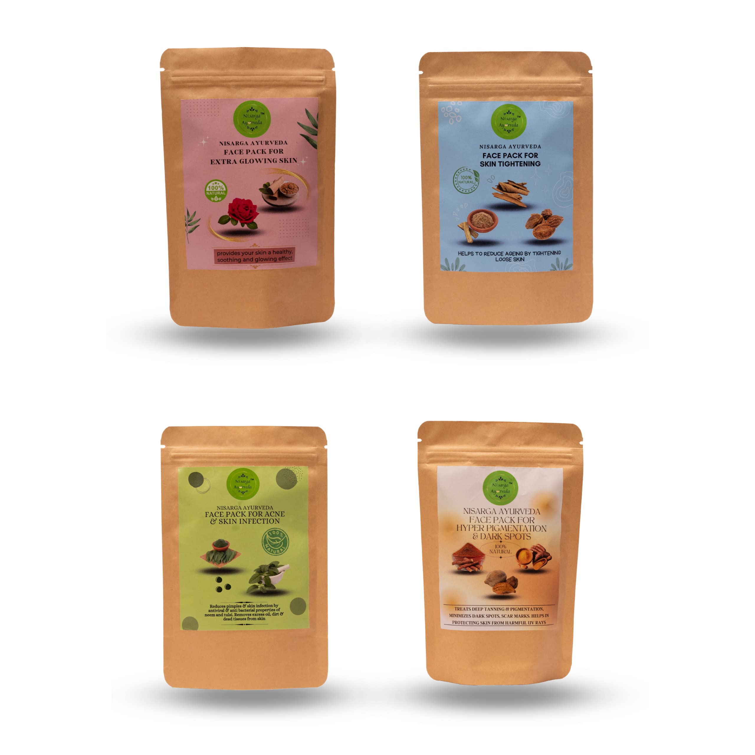 Nisarga Ayurveda Pigmentation Face Pack - Natural Treatment for Tanning, Melasma & Dark Spots, Reduces Scar Marks, UV Protection for Radiant Skin - Pack of 2 (100g Each) | Perfect for Daily Skincare & Sun Damage Repair