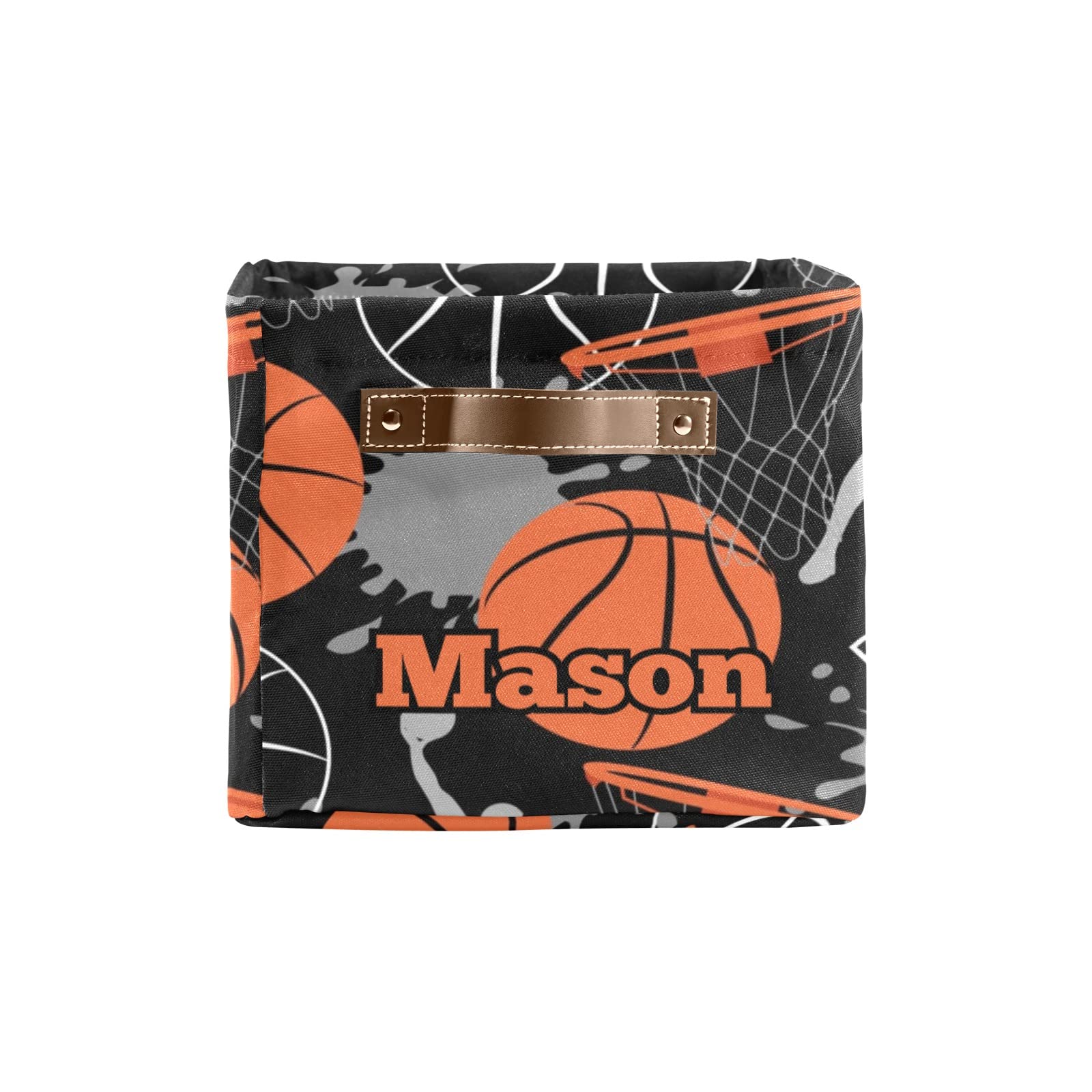 Personalized Large Storage Baskets with Handle - 2 Pack Black Basketball Design Organizing Bins for Shelves, Closet, Bathroom & Nursery - Perfect for Home Organization & Decorative Storage