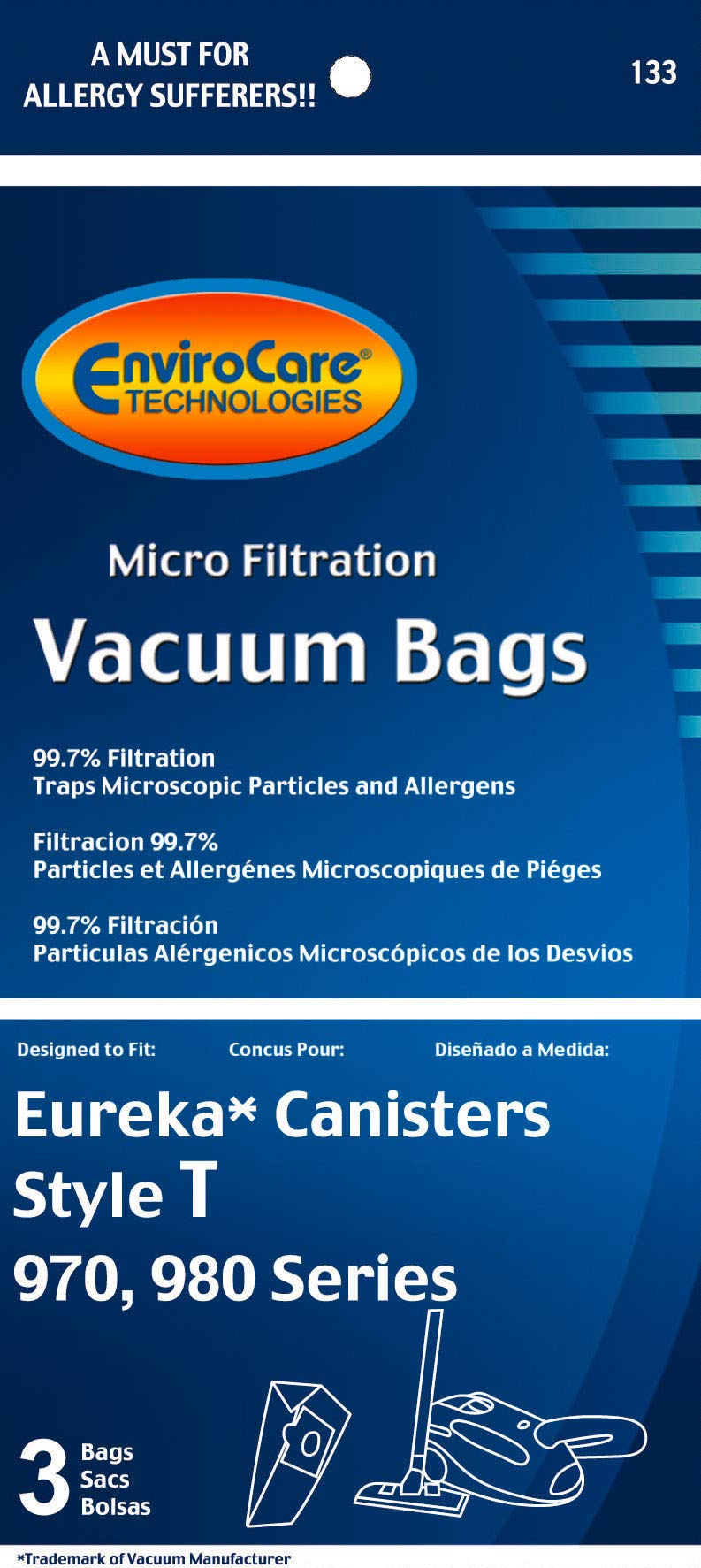 EnviroCare Replacement Vacuum Cleaner Bags - Compatible with Eureka T Canister Series 970 & 972 Vacuums - 3-Pack | Perfect for Home Cleaning & Pet Hair Removal