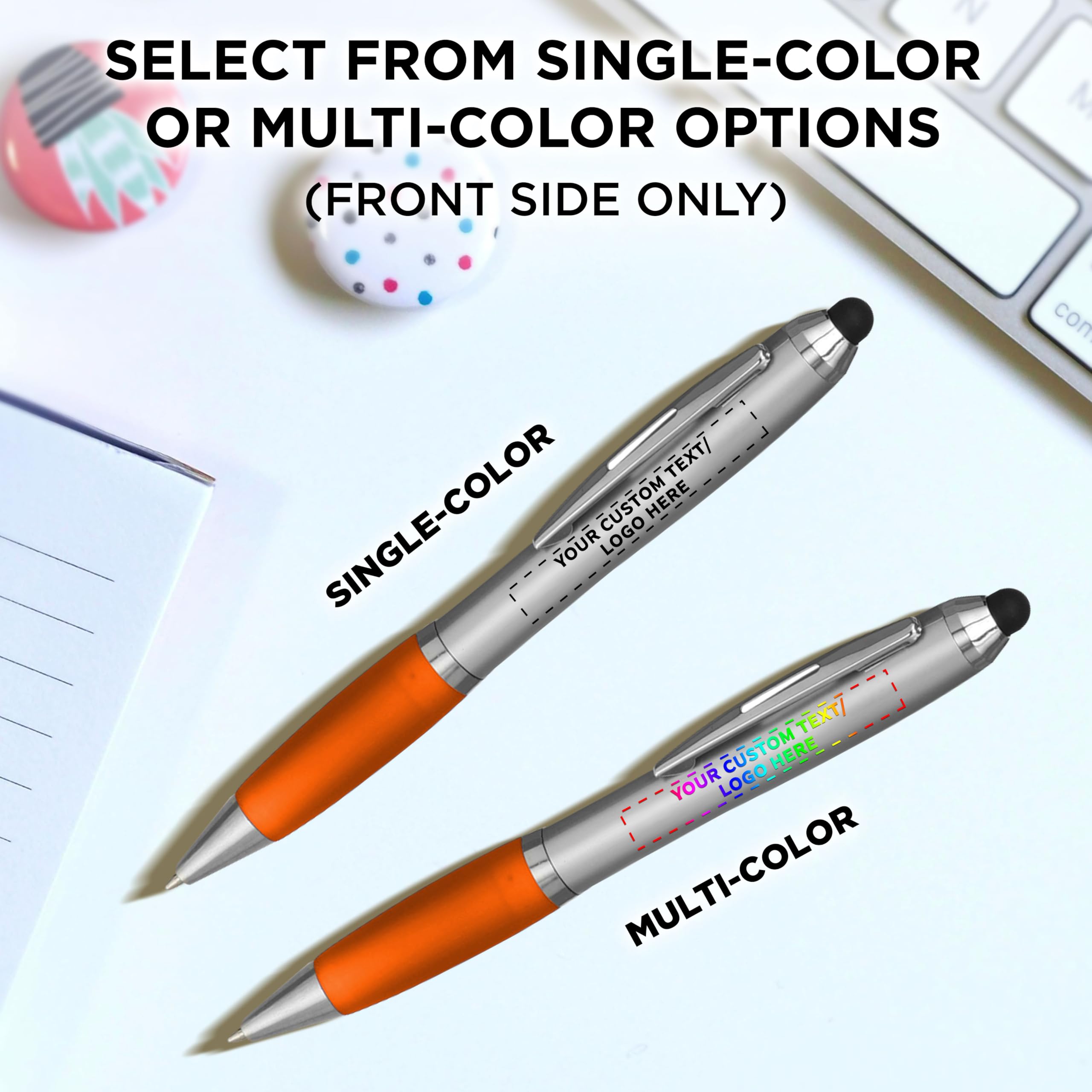 Custom Stylus Ballpoint Pens - Bulk Pack of 100 with Black Ink | Personalized Office & School Supplies | Perfect for Business, Tradeshows, Events & Everyday Use - Orange