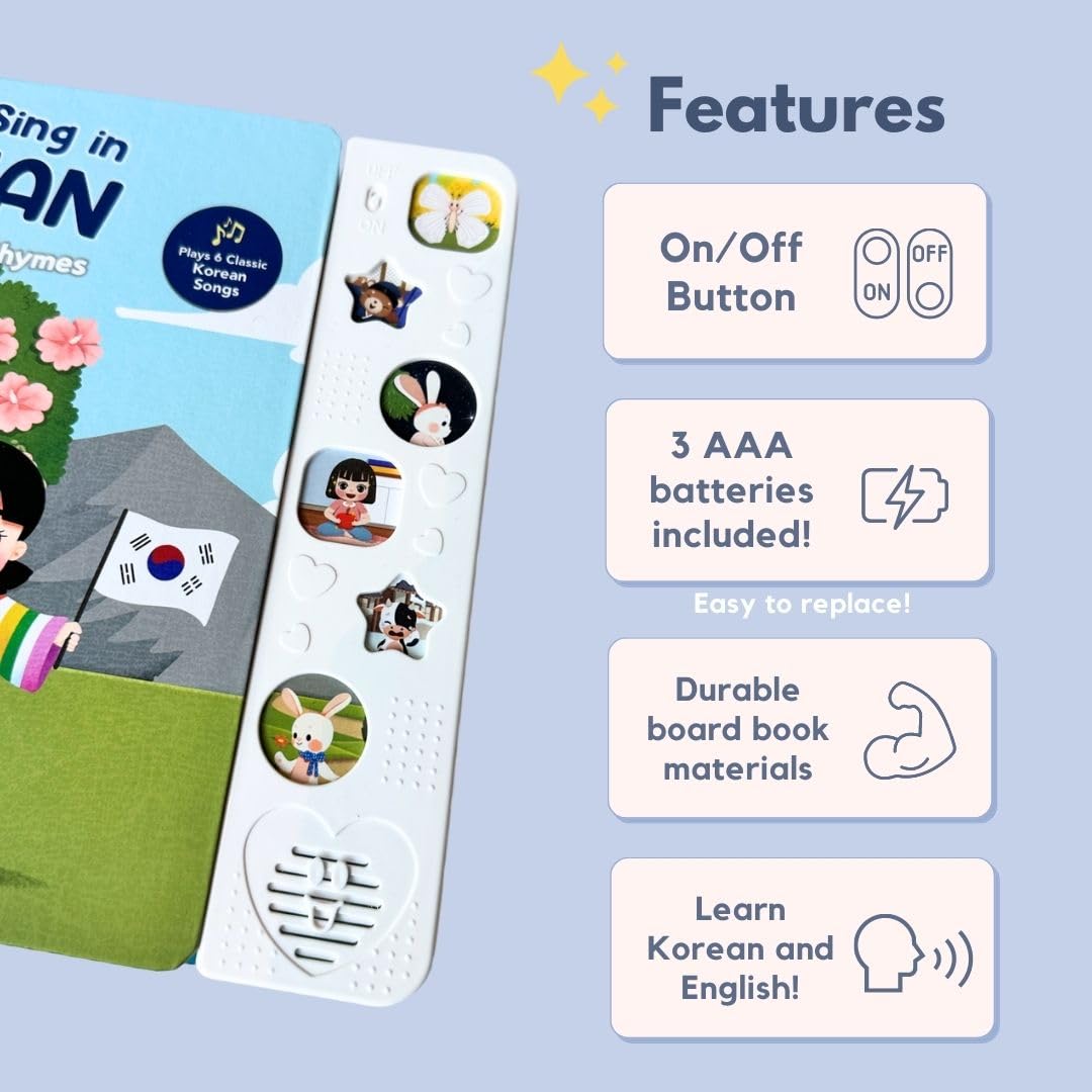 Interactive Korean Nursery Rhymes Press & Play Song Book for Toddlers & Kids – Fun Korean Baby & Children's Books for Learning & Singing | Perfect for Bedtime, Playtime & Early Language Development
