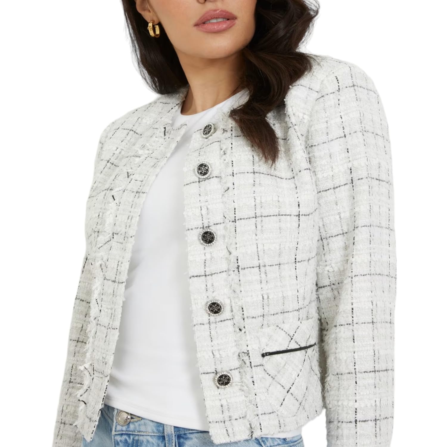 GUESS Women's Long Sleeve Sofia Tweed Jacket - Classic Blazer for Office, Business & Formal Occasions | Stylish Workwear & Professional Outfits for Women