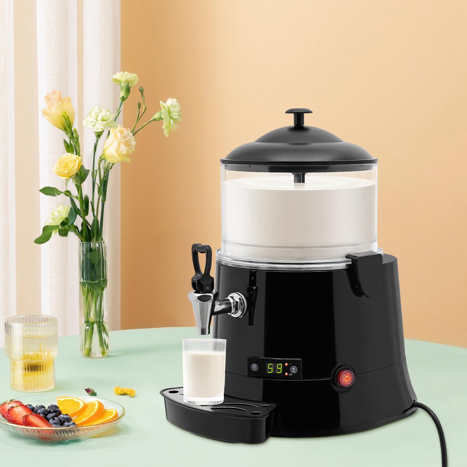 5L Commercial Hot Chocolate Machine 400W with Temperature Control (86-194°F) - Hot Beverage Dispenser for Milk, Soy Milk, Tea - Perfect for Cafés, Restaurants & Events (Black)