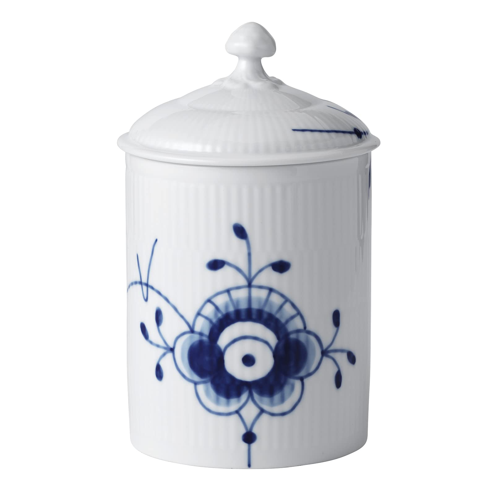 Royal Copenhagen Blue Fluted Mega Cookie Jar - 3.9 x 6.7 Inches Ceramic Canister with Lid - Elegant Wedding Gift & Kitchen Storage for Cookies, Tea, Coffee - Perfect for Home Decor & Bridal Shower